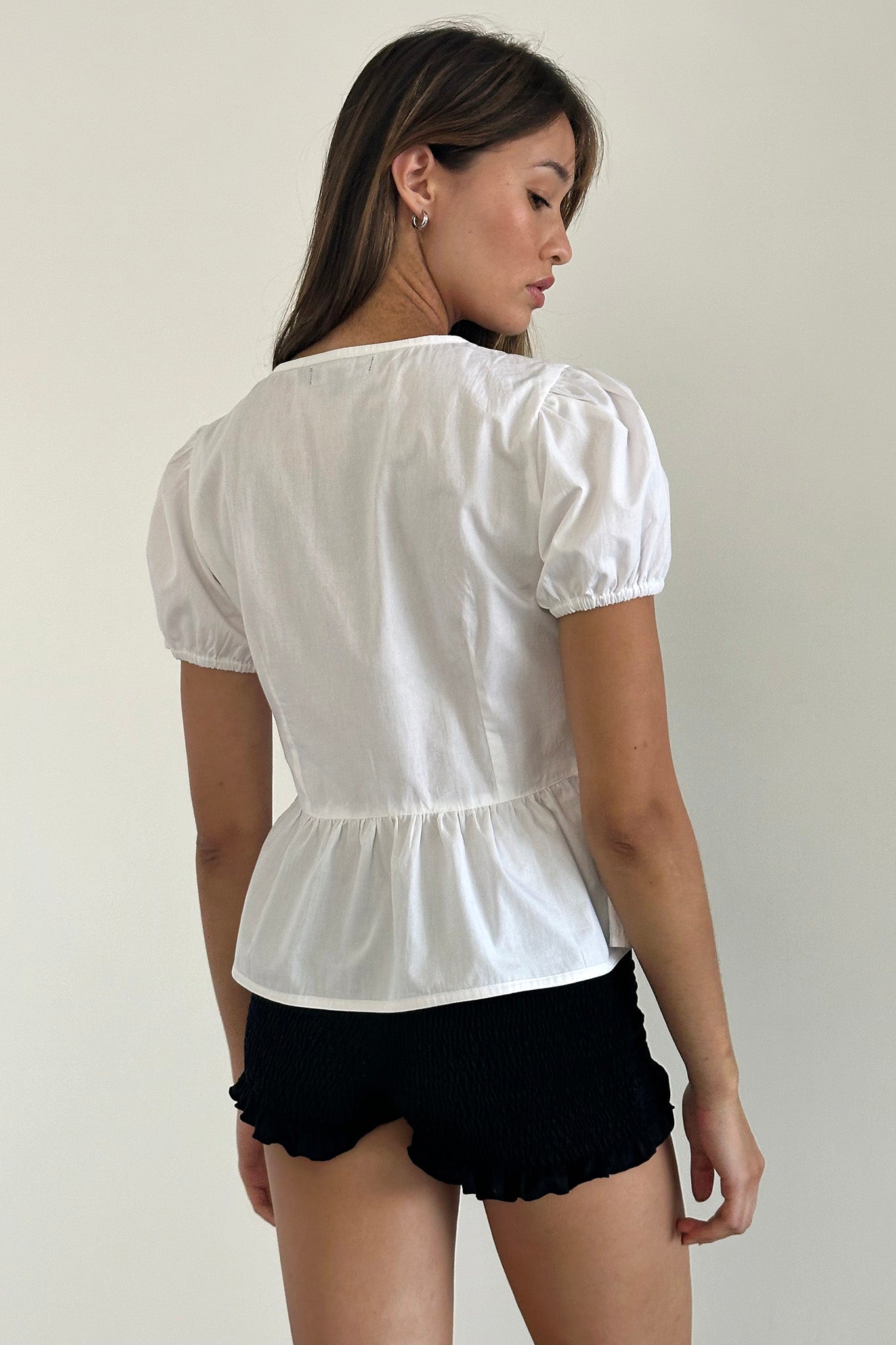 Scandi Puff Sleeve Tie Front Top White by Selfie Leslie Australia