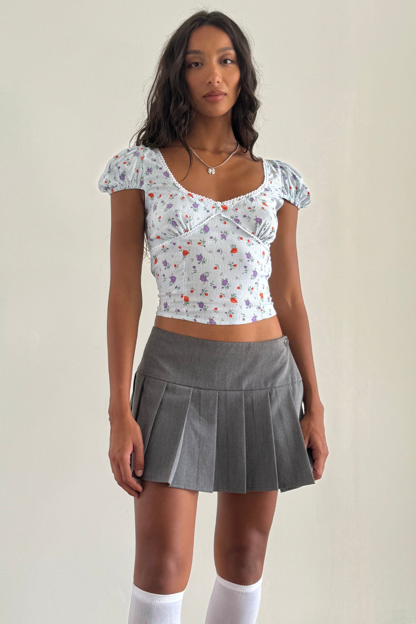 Adrian Puff Cap Sleeve Top Blue Floral | Selfie Leslie Australia