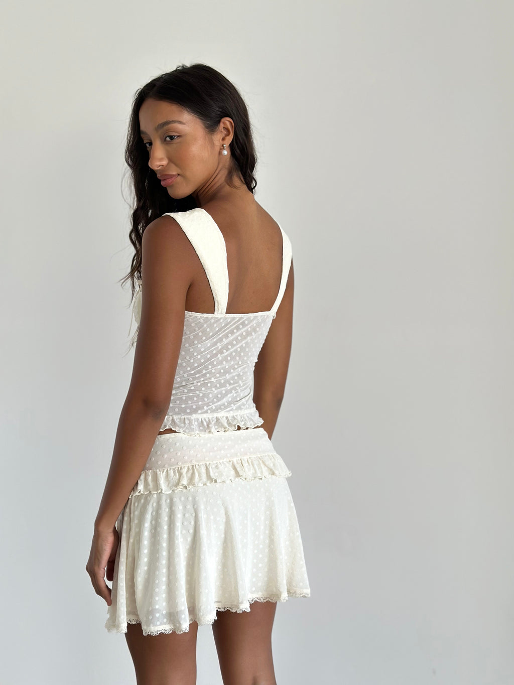 Gastri Mini Skirt In Ivory Polka Flock by Selfie Leslie Australia