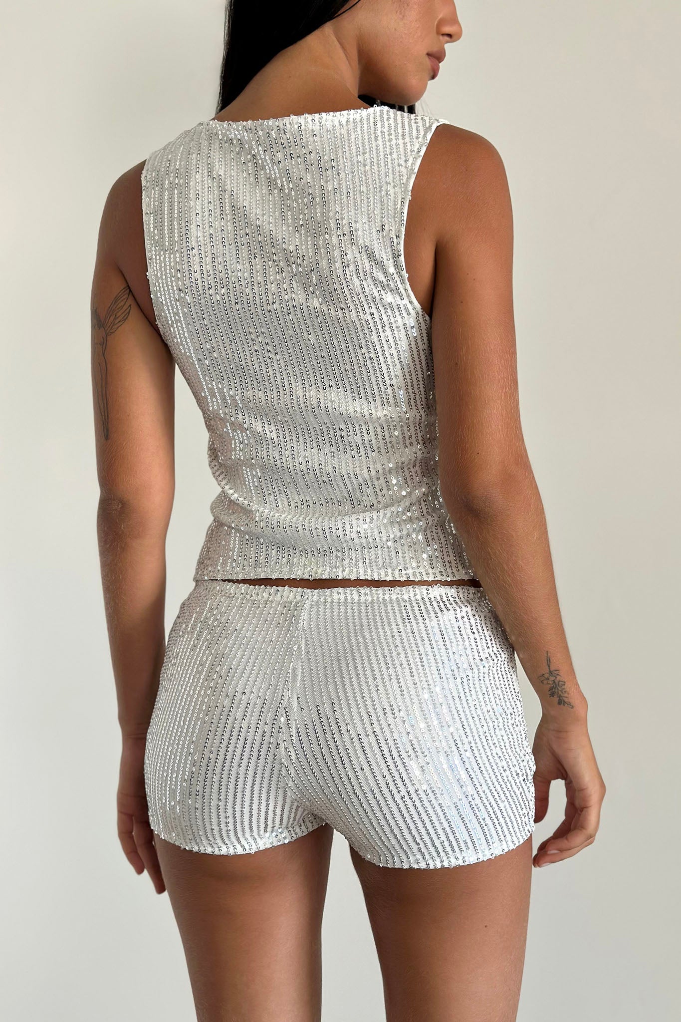 Erna Shorts Silver Chrome Sequin by Selfie Leslie Australia
