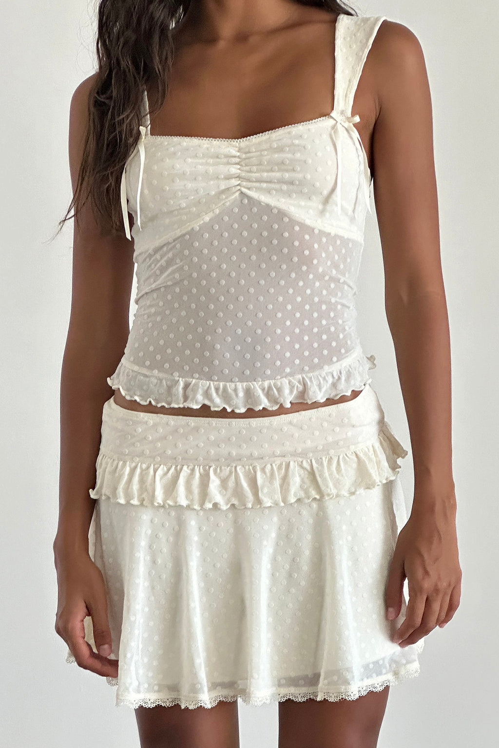 Bartila Top In Ivory Polka Flock by Selfie Leslie Australia