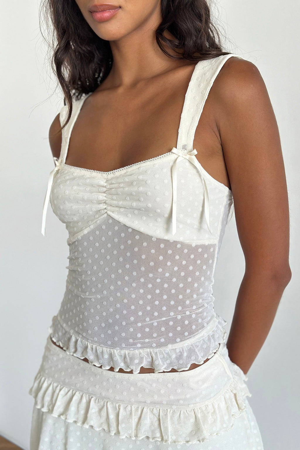 Bartila Top In Ivory Polka Flock by Selfie Leslie Australia