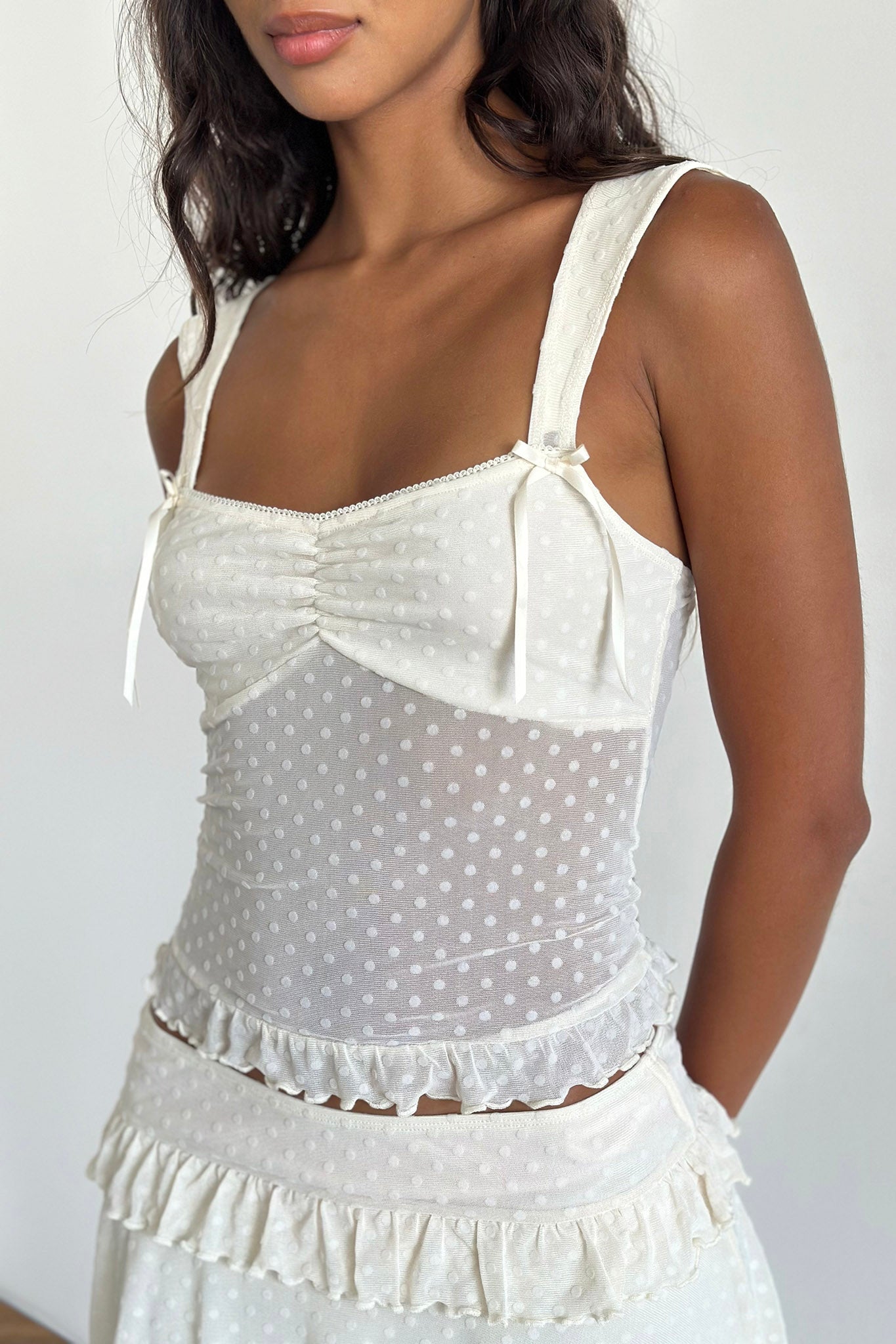 Bartila Top In Ivory Polka Flock by Selfie Leslie Australia