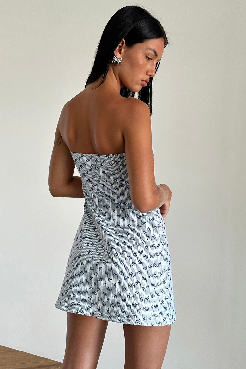 Javaya Bandeau Mini Dress Blue Stripe by Selfie Leslie Australia