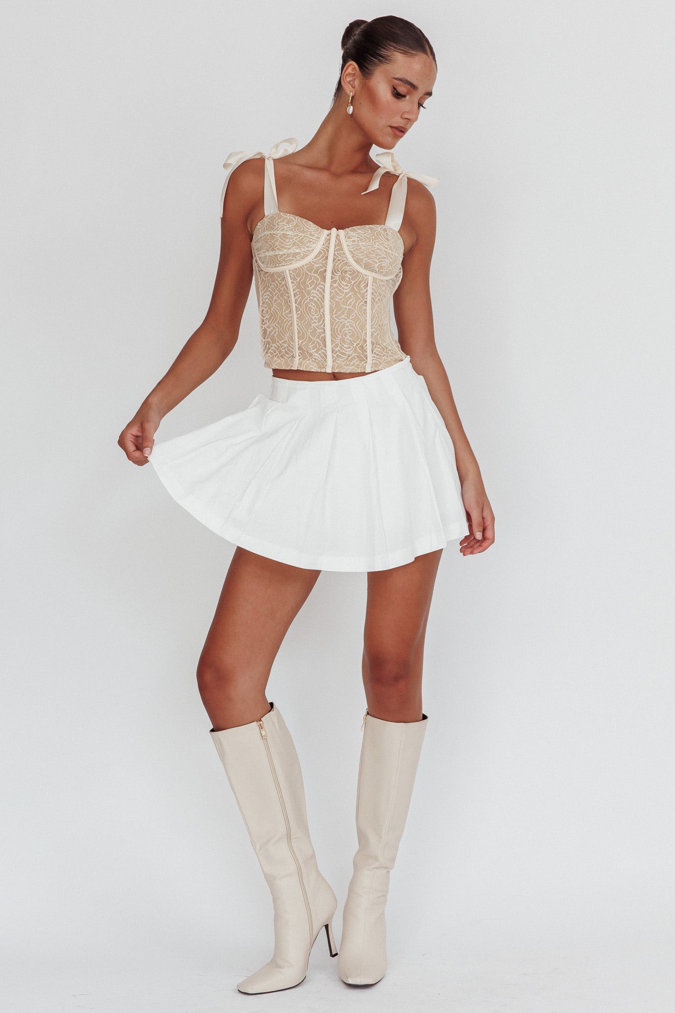 Rori Pleated Skirt Off White by Selfie Leslie Australia