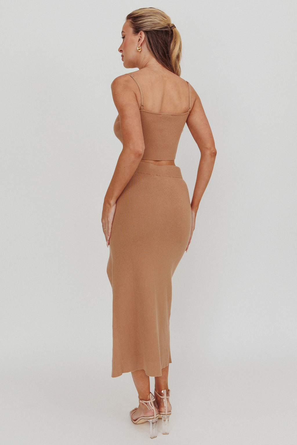 Loverboy Ribbed Midi Skirt Camel by Selfie Leslie Australia