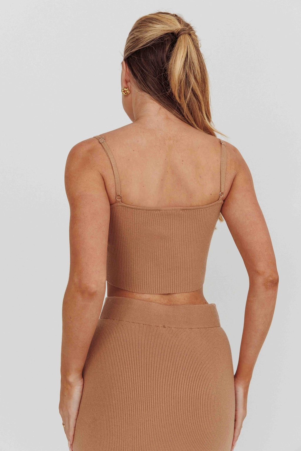 Loverboy Cropped Ribbed Cami Top Camel by Selfie Leslie Australia