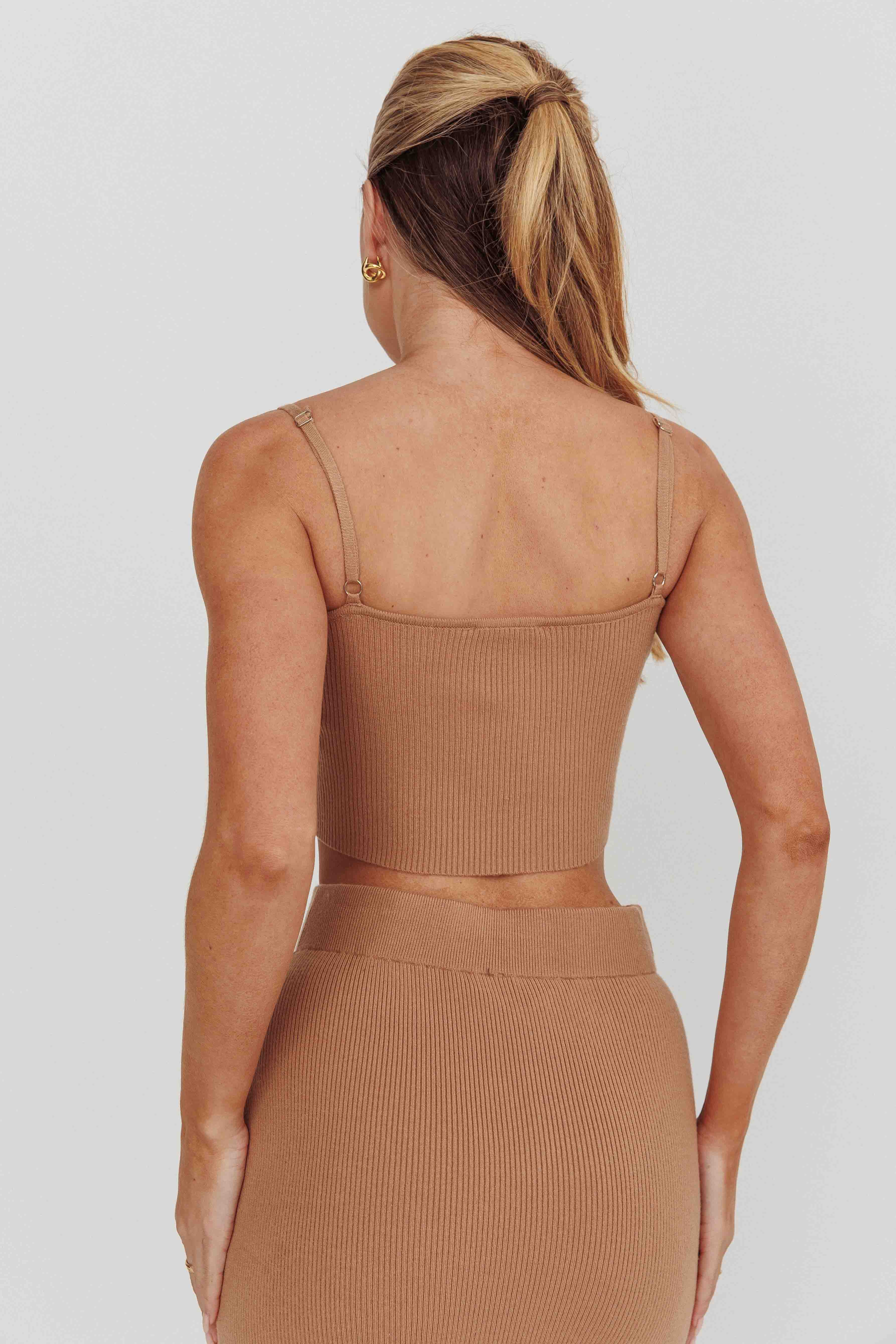 Loverboy Cropped Ribbed Cami Top Camel by Selfie Leslie Australia