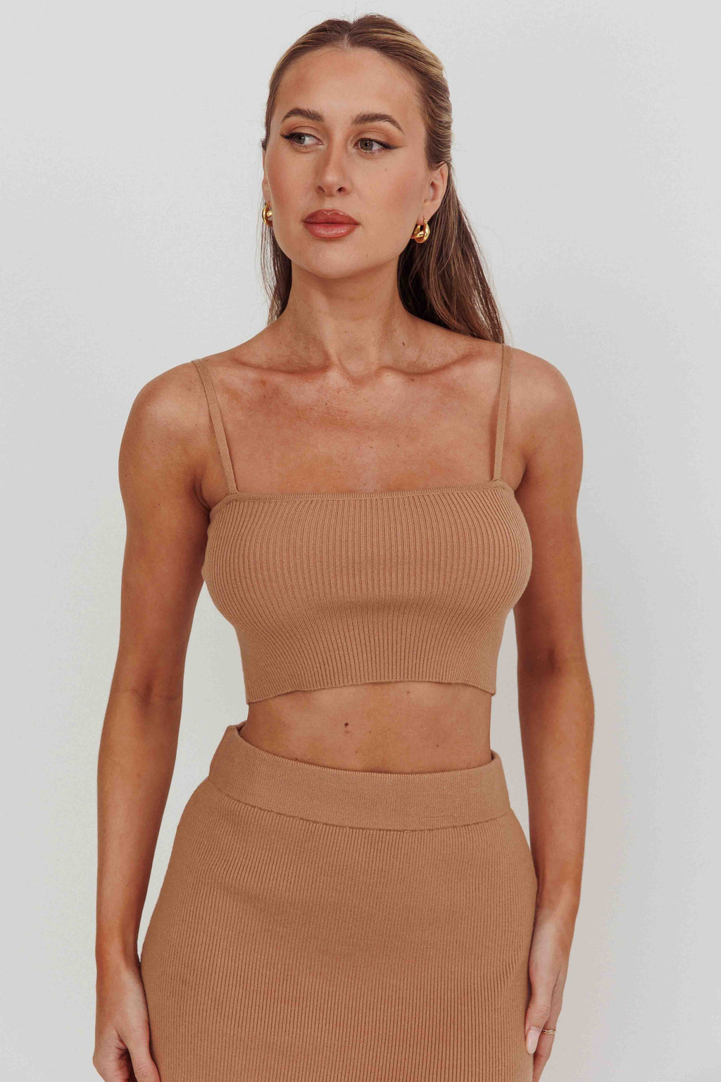 Loverboy Cropped Ribbed Cami Top Camel by Selfie Leslie Australia