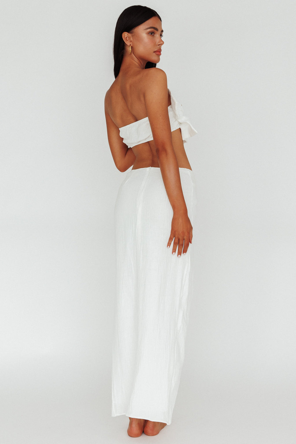 So Fine Twist Waist Crepe Midi Skirt Off White by Selfie Leslie Australia