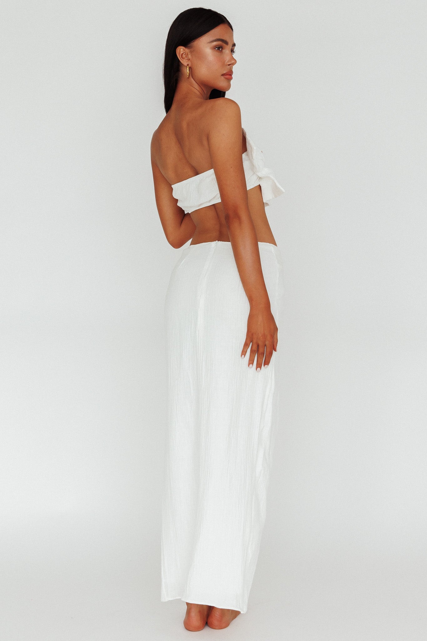 So Fine Twist Waist Crepe Midi Skirt Off White by Selfie Leslie Australia