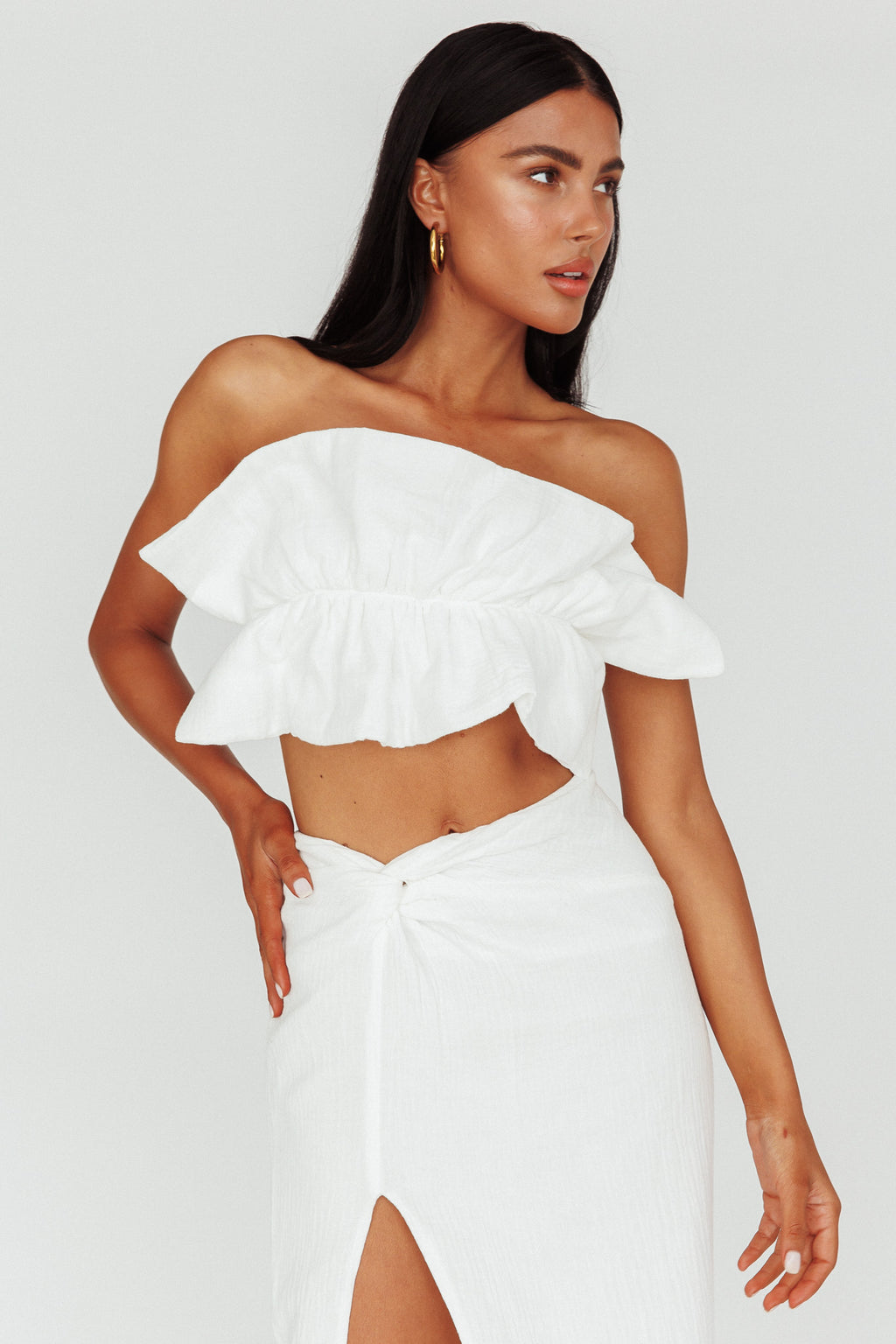 So Fine Ruffle Crop Top Off White by Selfie Leslie Australia