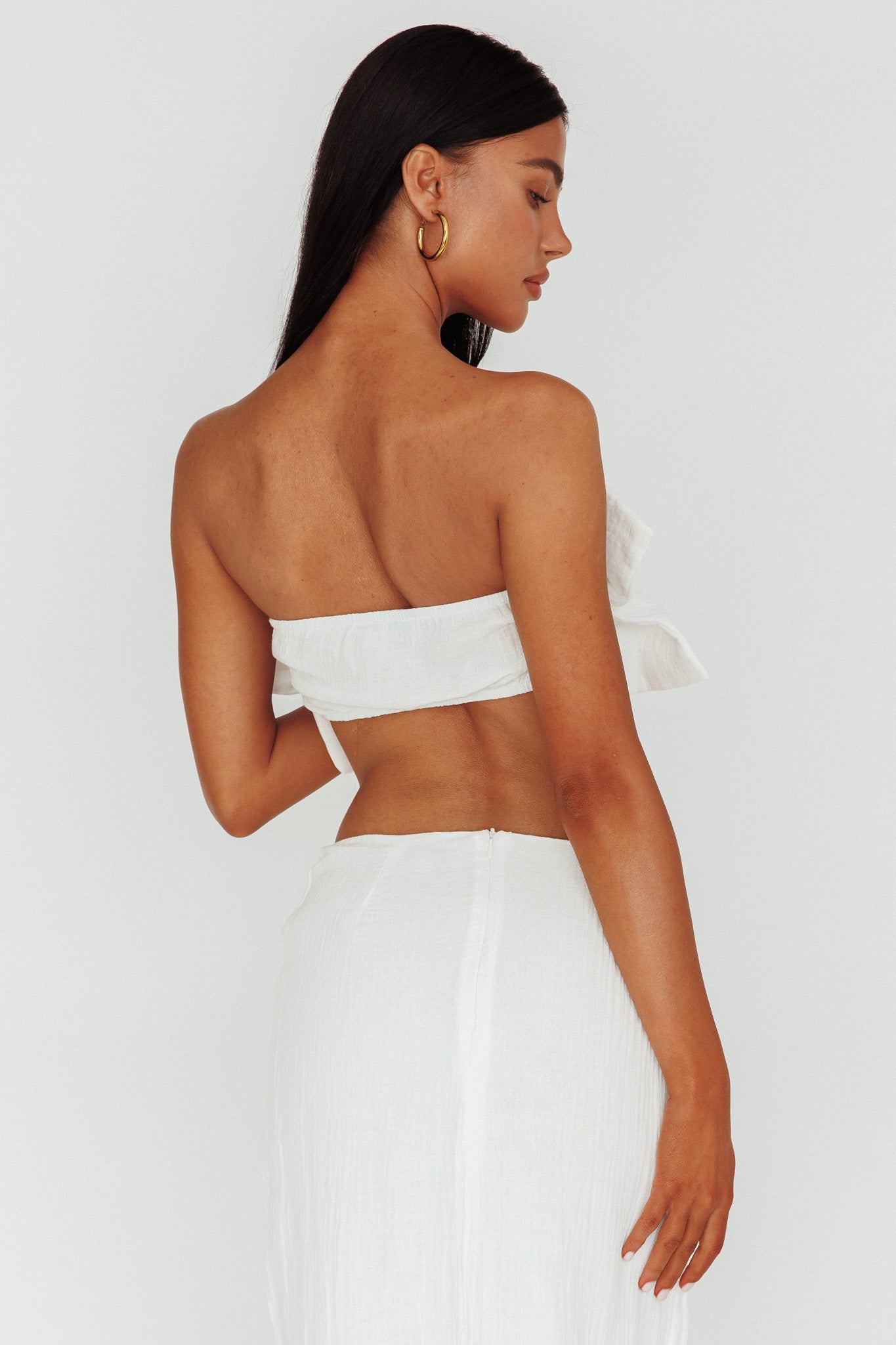 So Fine Ruffle Crop Top Off White by Selfie Leslie Australia