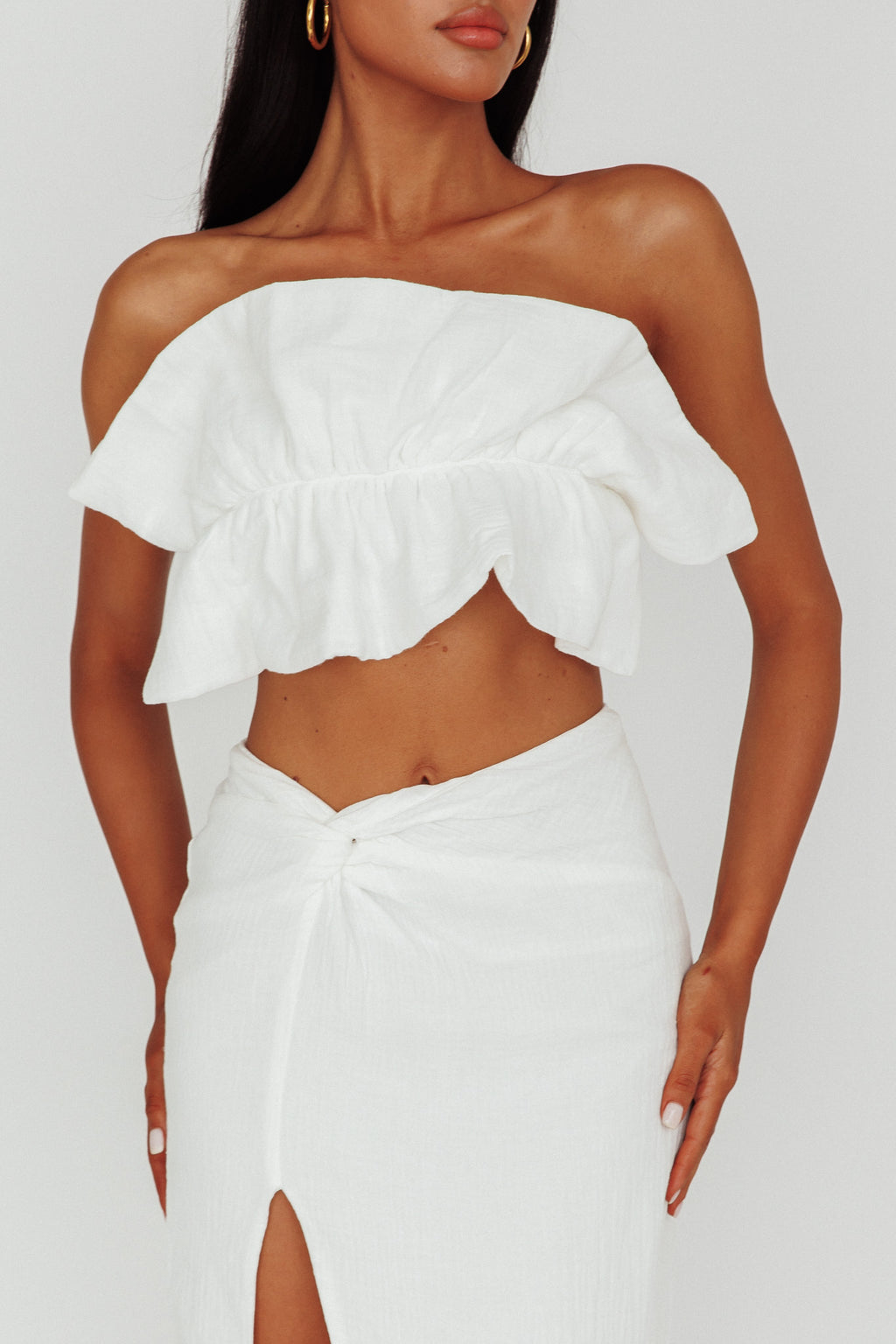 So Fine Ruffle Crop Top Off White by Selfie Leslie Australia