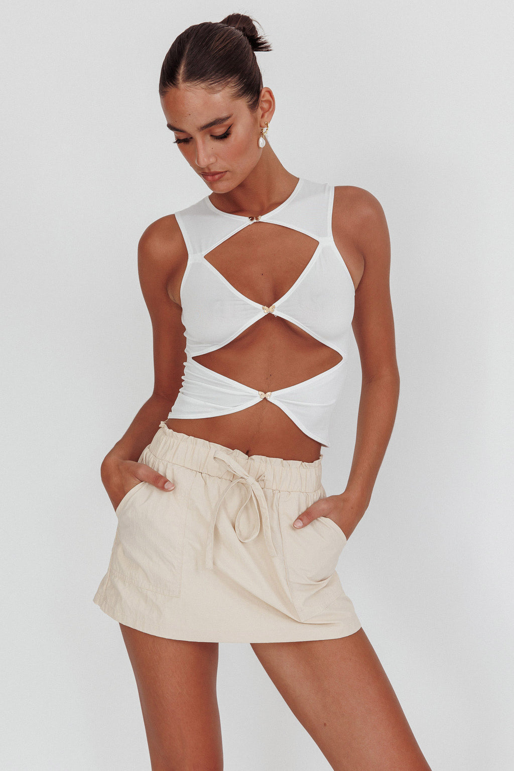 Argyle Cut-Out Sleeveless Top White by Selfie Leslie Australia
