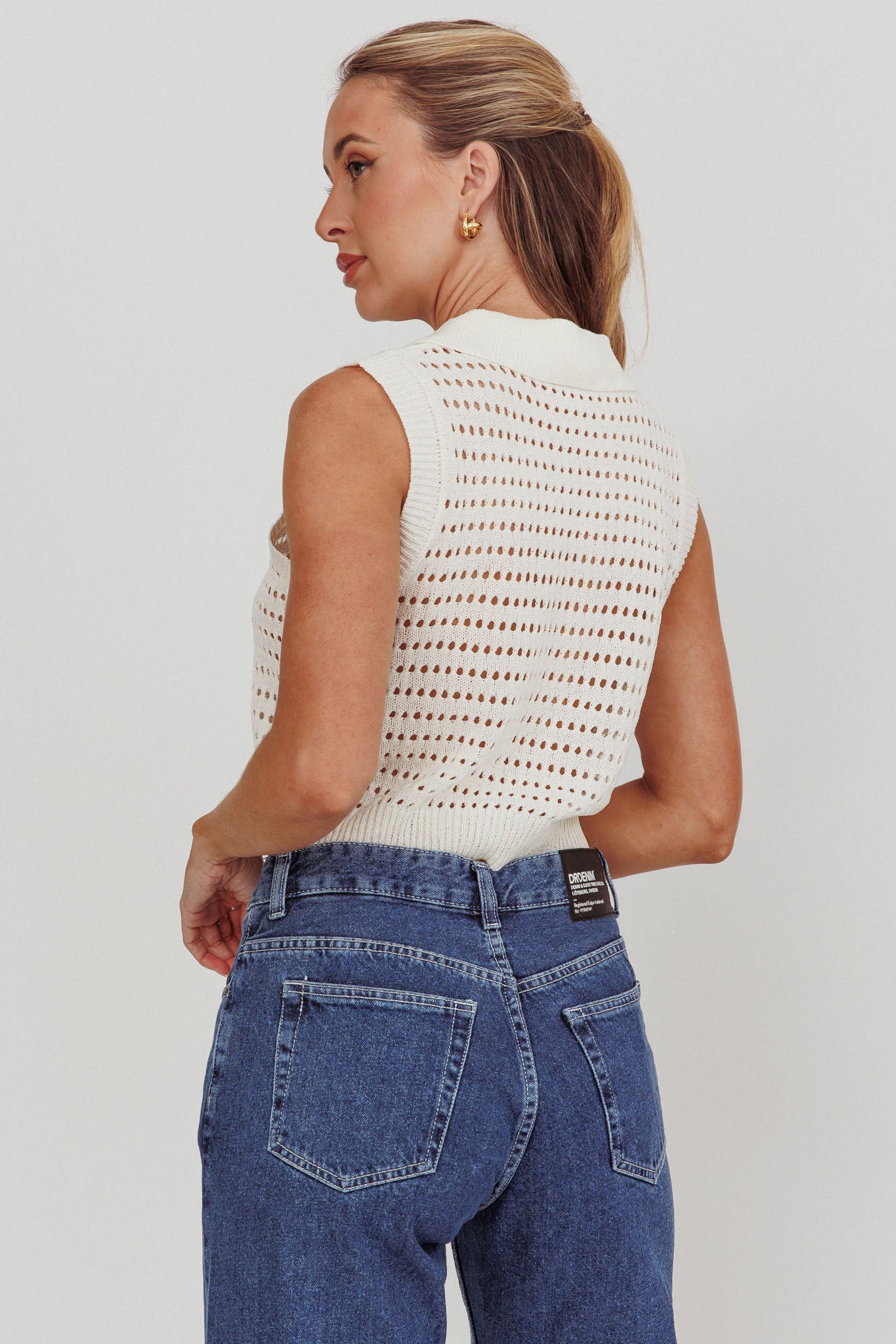 Daithi Collared Sleeveless Knit Top Ivory by Selfie Leslie Australia