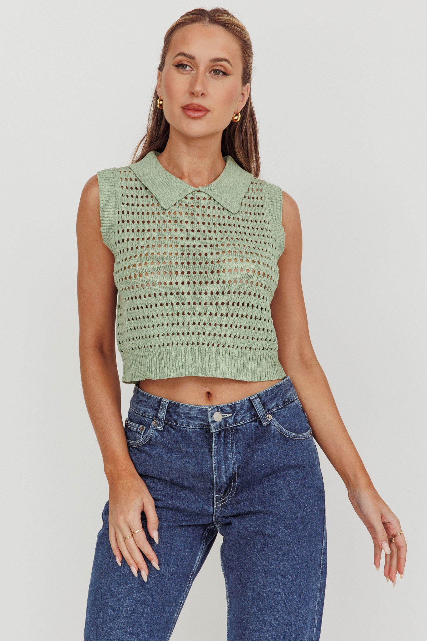 Daithi Collared Sleeveless Knit Top Mint by Selfie Leslie Australia