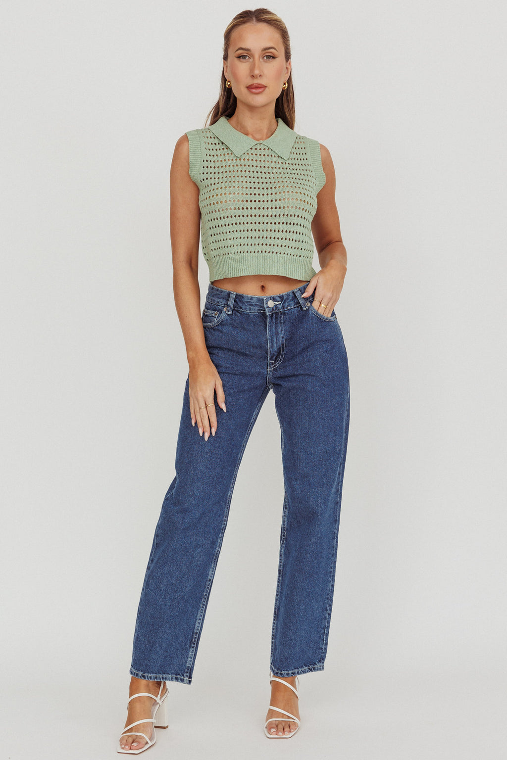 Daithi Collared Sleeveless Knit Top Mint by Selfie Leslie Australia