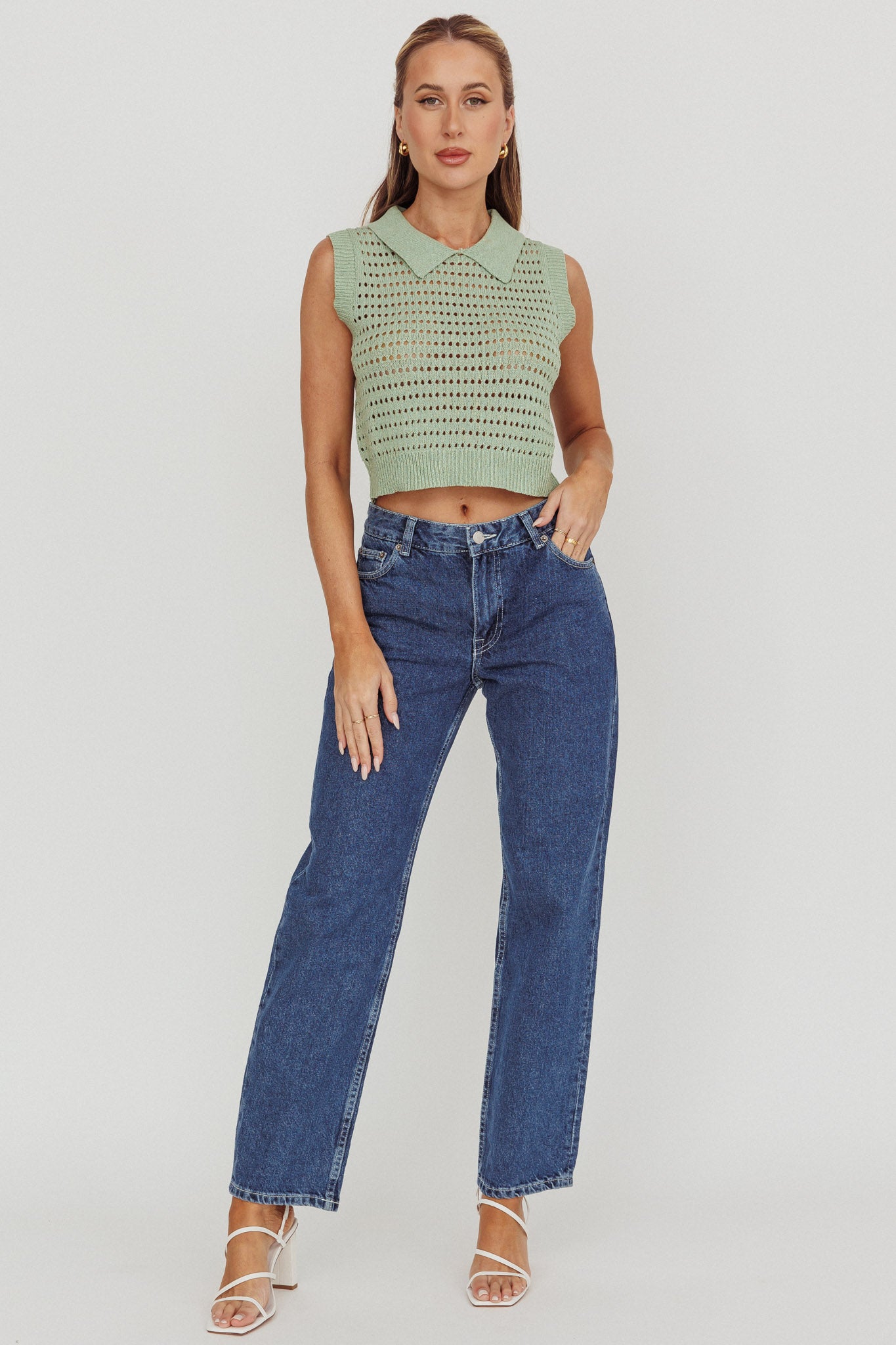 Daithi Collared Sleeveless Knit Top Mint by Selfie Leslie Australia