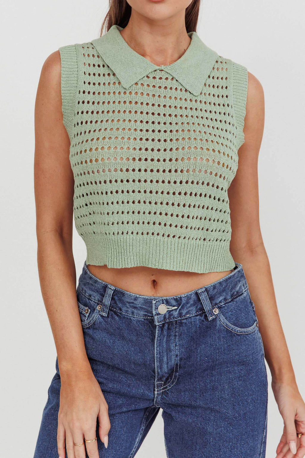 Daithi Collared Sleeveless Knit Top Mint by Selfie Leslie Australia