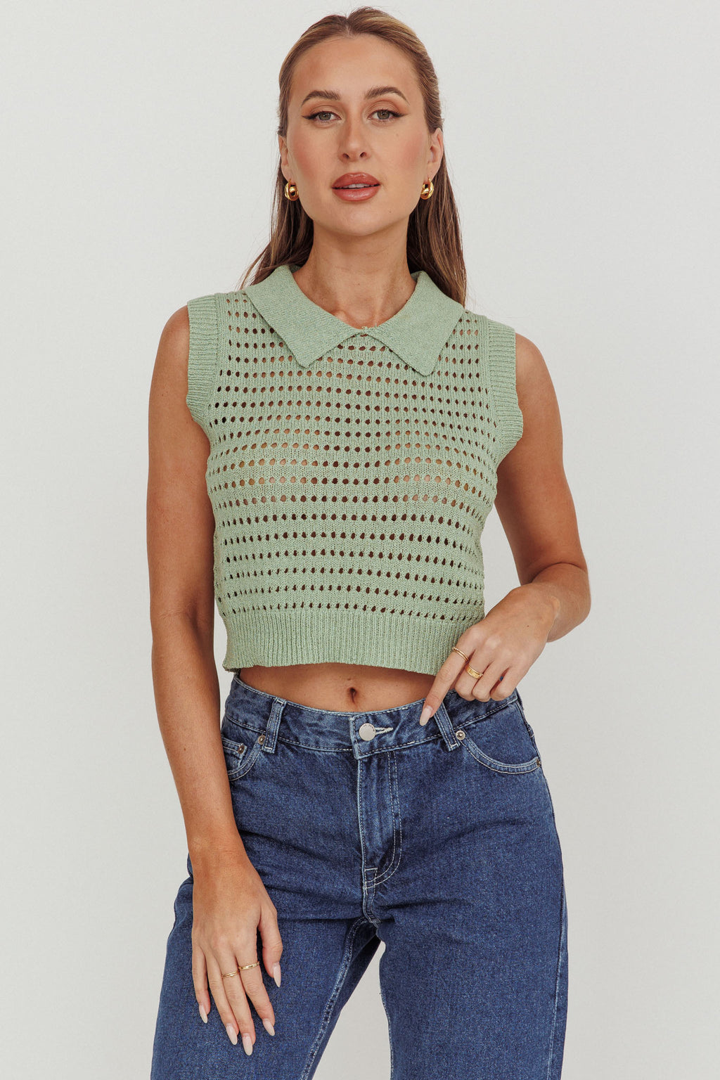 Daithi Collared Sleeveless Knit Top Mint by Selfie Leslie Australia