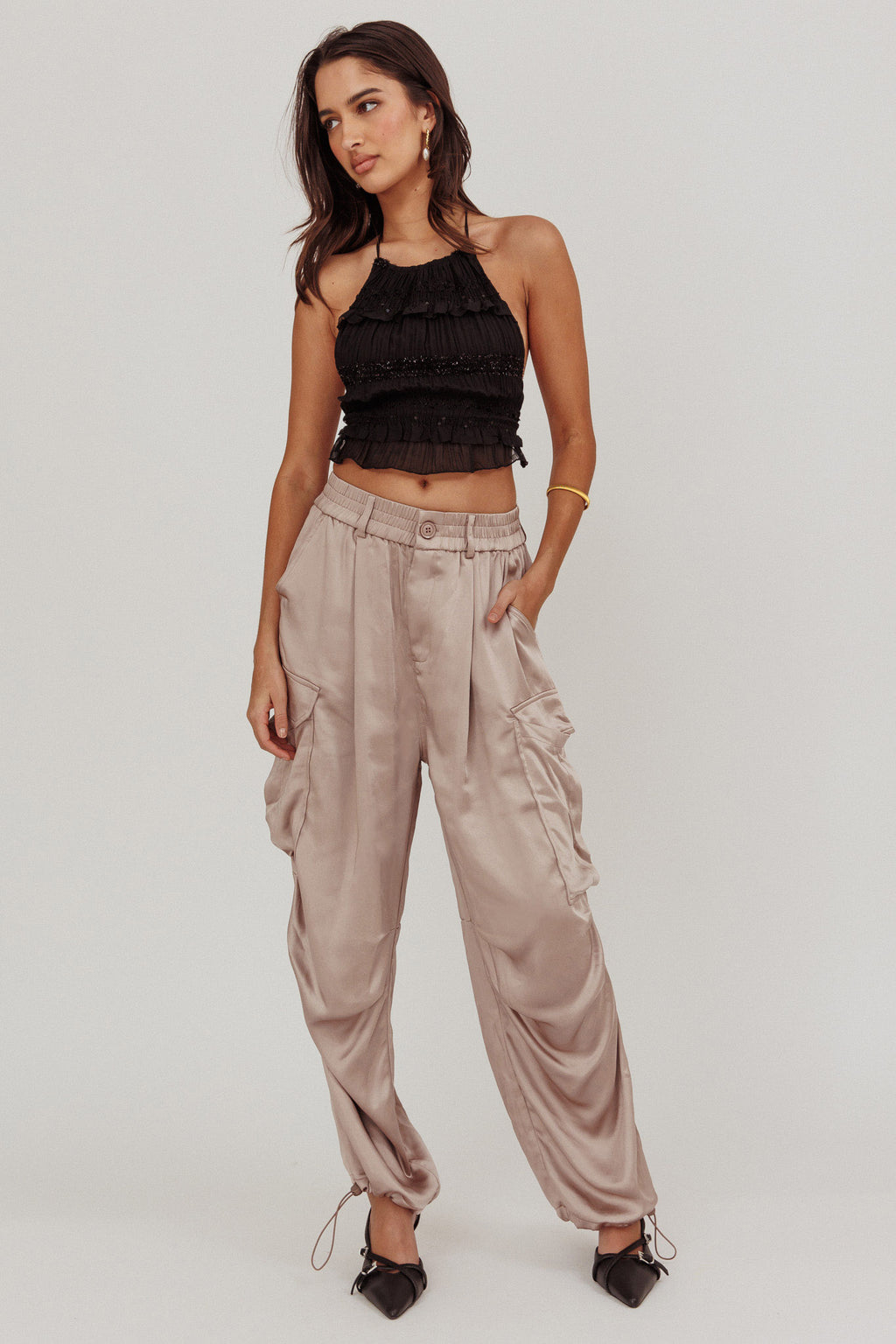 Betty Satin Cargo Pant Mink by Selfie Leslie Australia