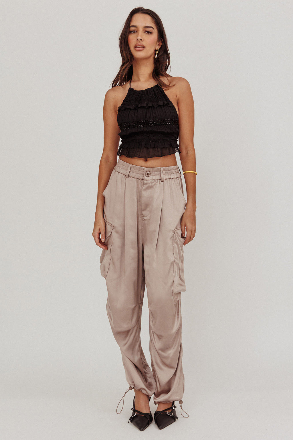 Betty Satin Cargo Pant Mink by Selfie Leslie Australia