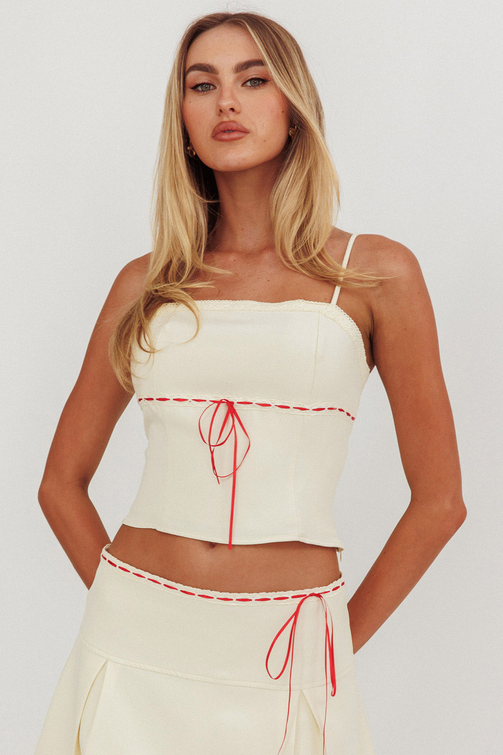 Maxxine Ribbon Trim Cami Top Bone by Selfie Leslie Australia