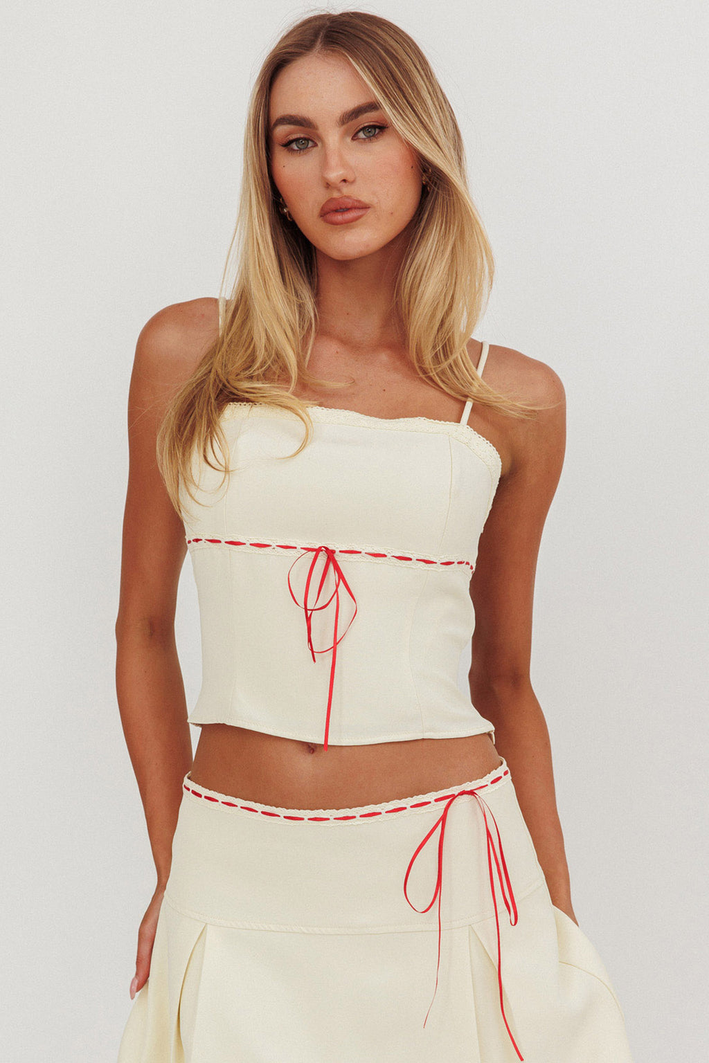 Maxxine Ribbon Trim Cami Top Bone by Selfie Leslie Australia