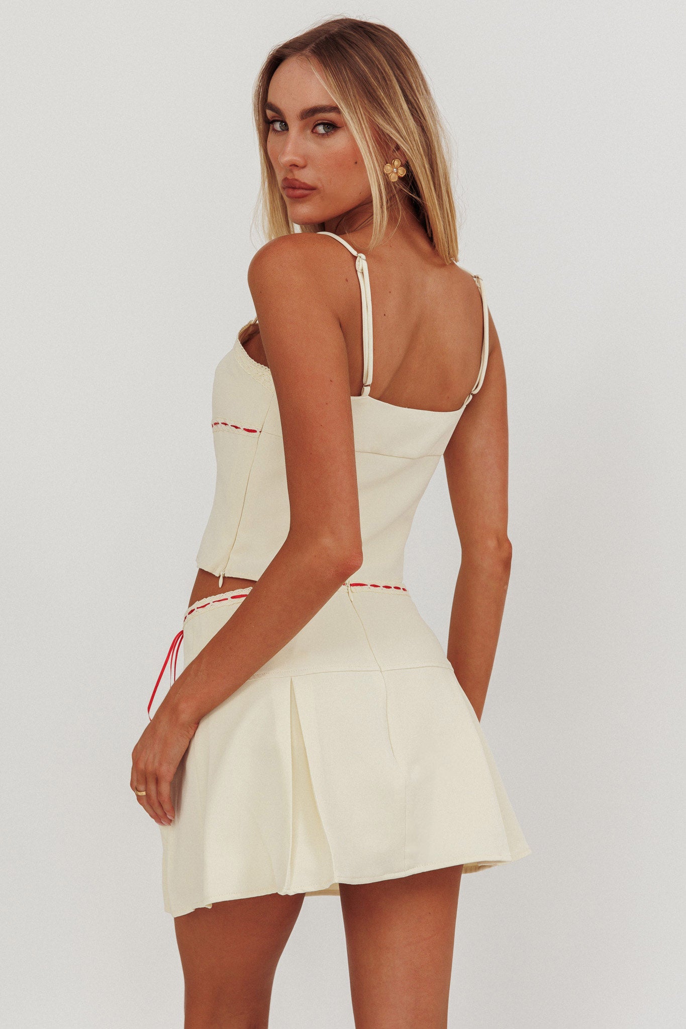 Maxxine Pleat Mini Skirt Bone by Selfie Leslie Australia