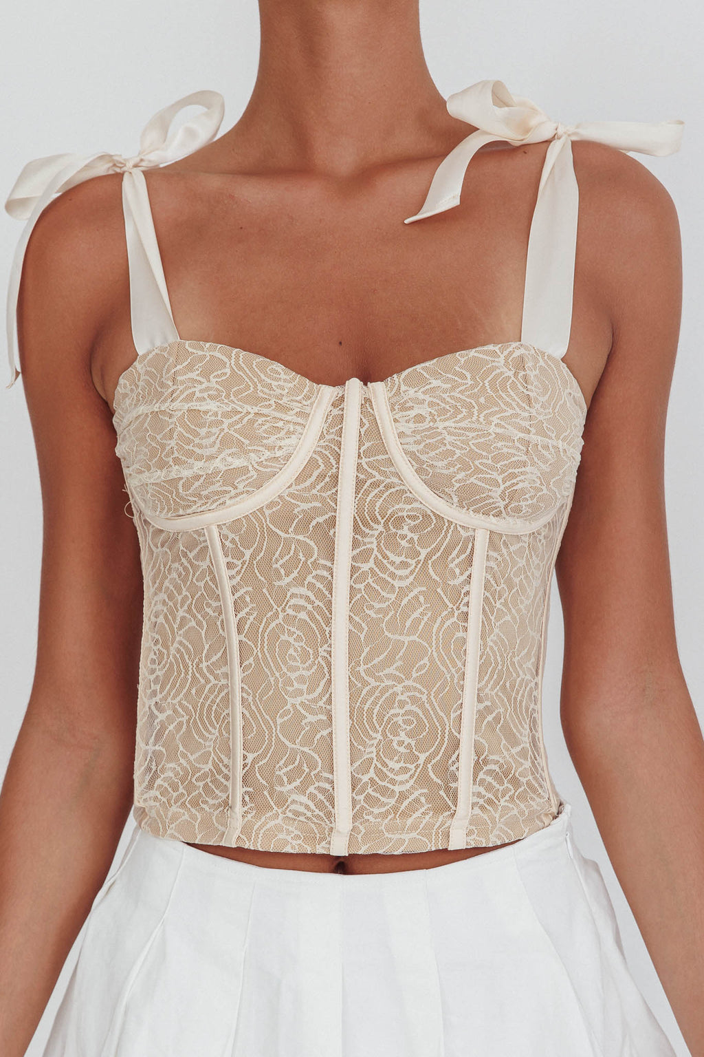 Odila Tied Shoulder Corset Top Champagne by Selfie Leslie Australia