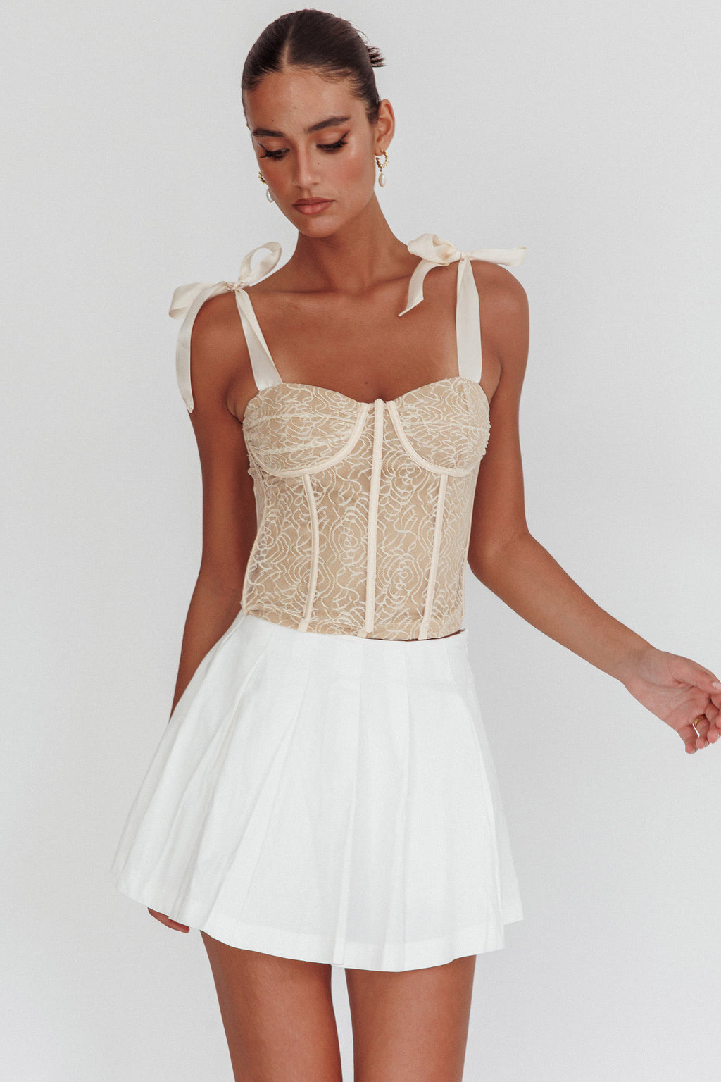Odila Tied Shoulder Corset Top Champagne by Selfie Leslie Australia