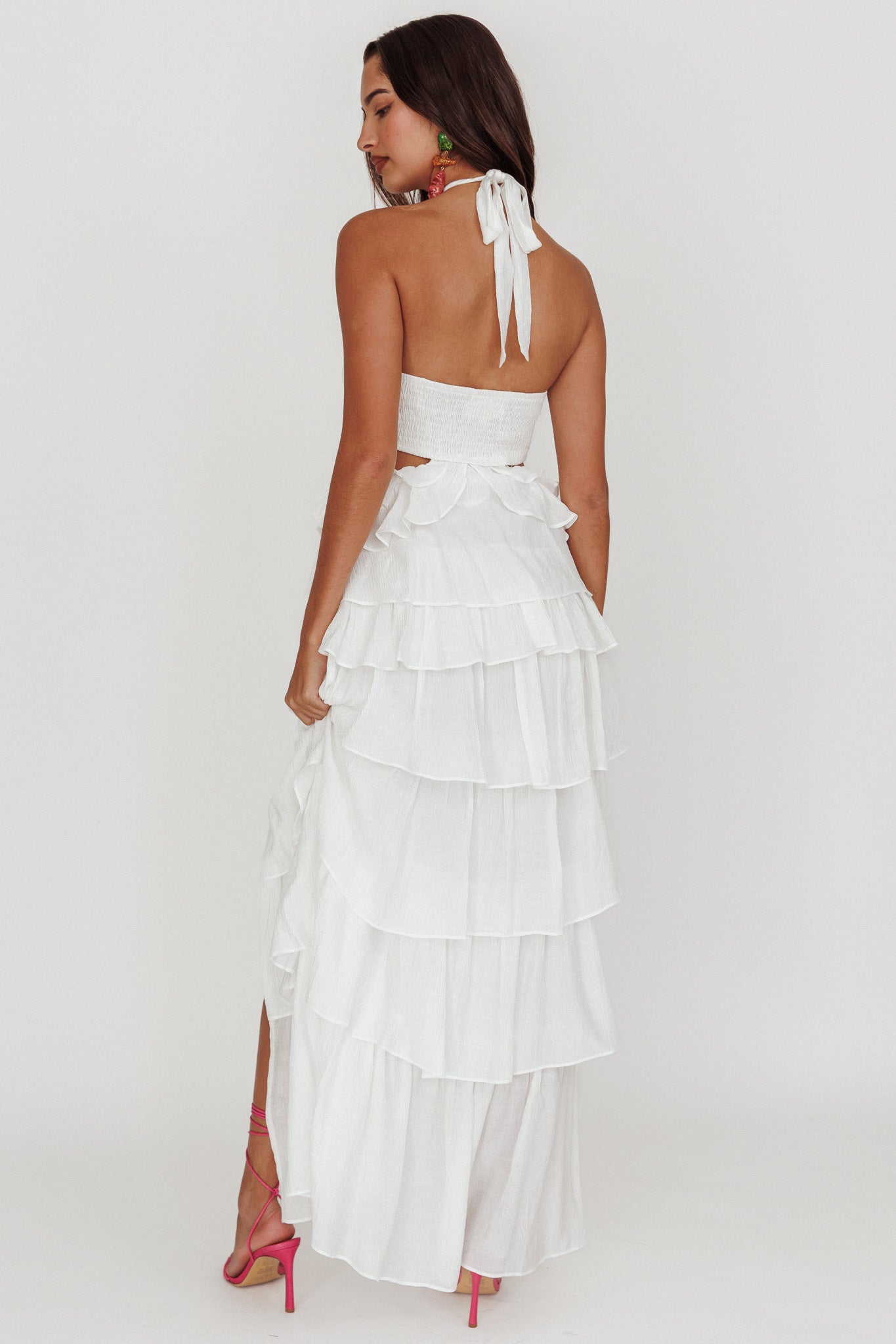 Morpheus Ruffle Halterneck Maxi Dress Off White by Selfie Leslie Australia