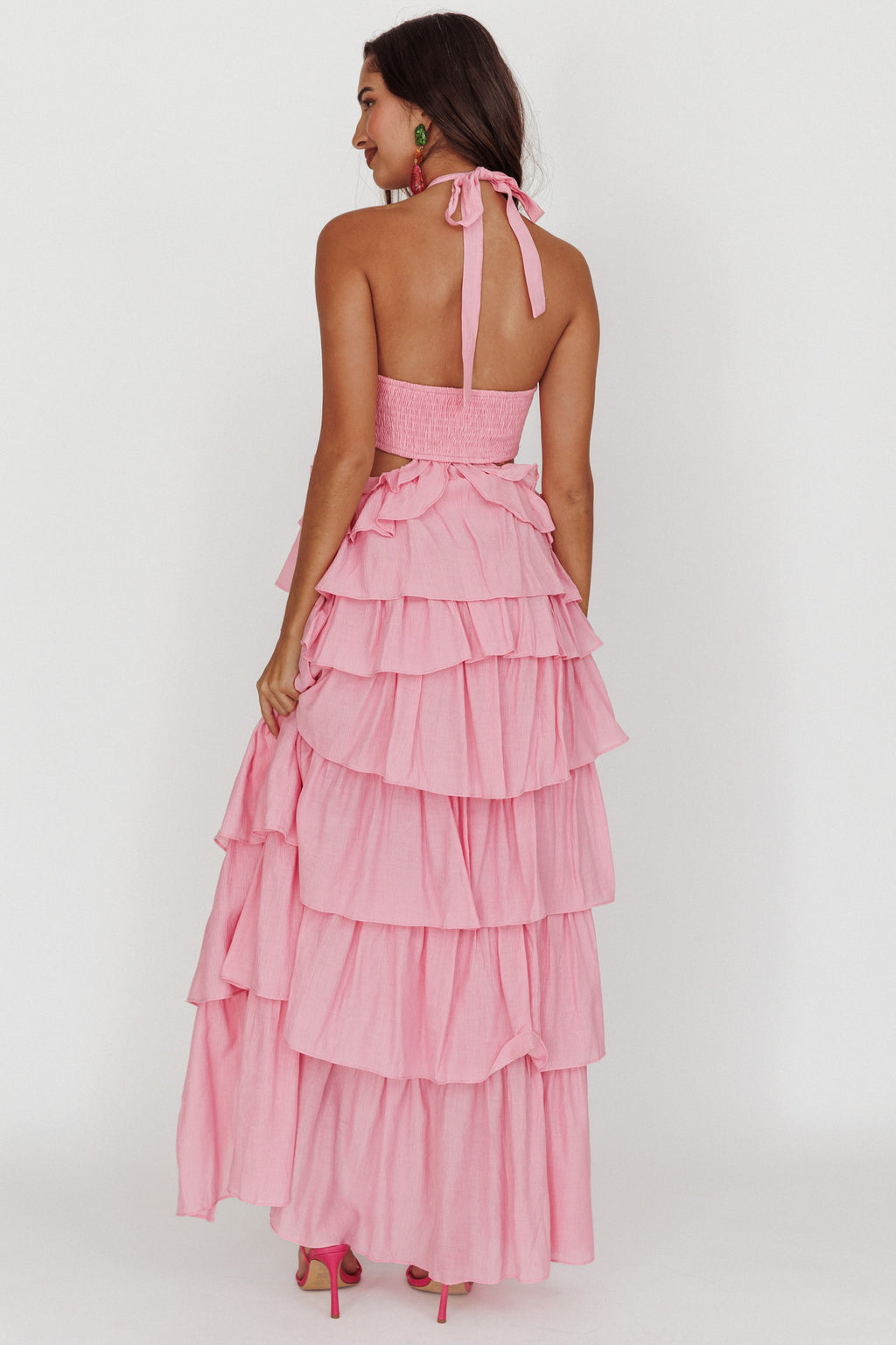 Morpheus Ruffle Halterneck Maxi Dress Pink by Selfie Leslie Australia