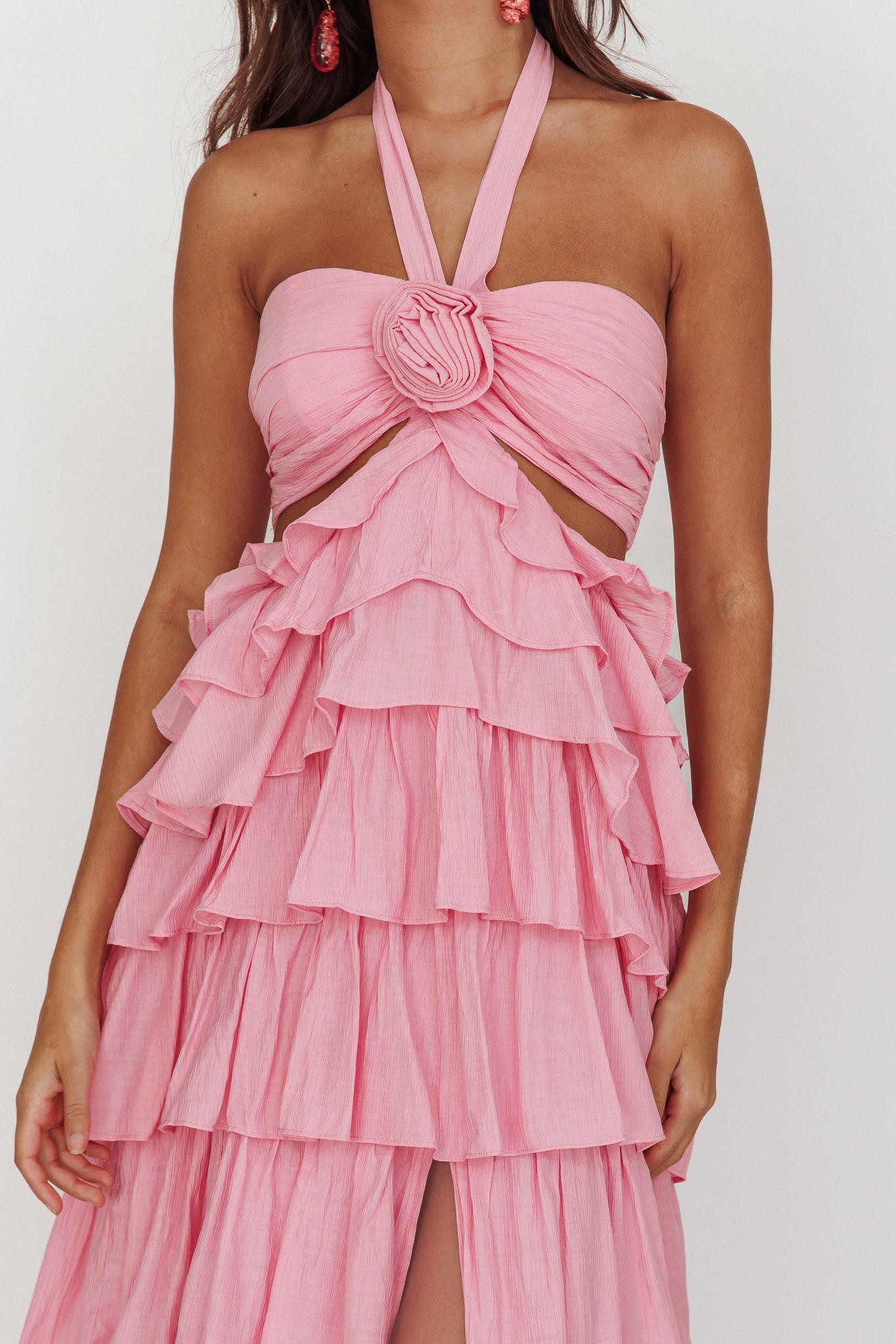 Morpheus Ruffle Halterneck Maxi Dress Pink by Selfie Leslie Australia