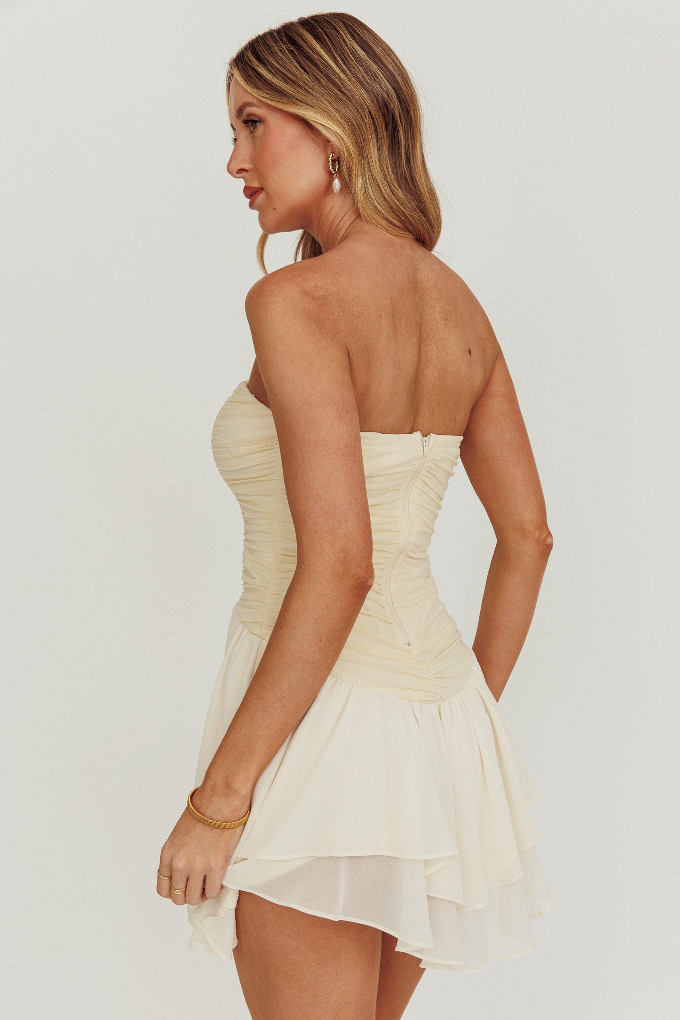 Cherry Lips Strapless Chiffon Mini Dress Cream by Selfie Leslie Australia