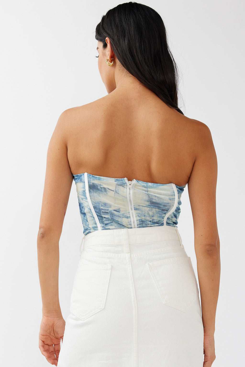 Glimmer Strapless Bustier Top Vintage Blue by Selfie Leslie Australia