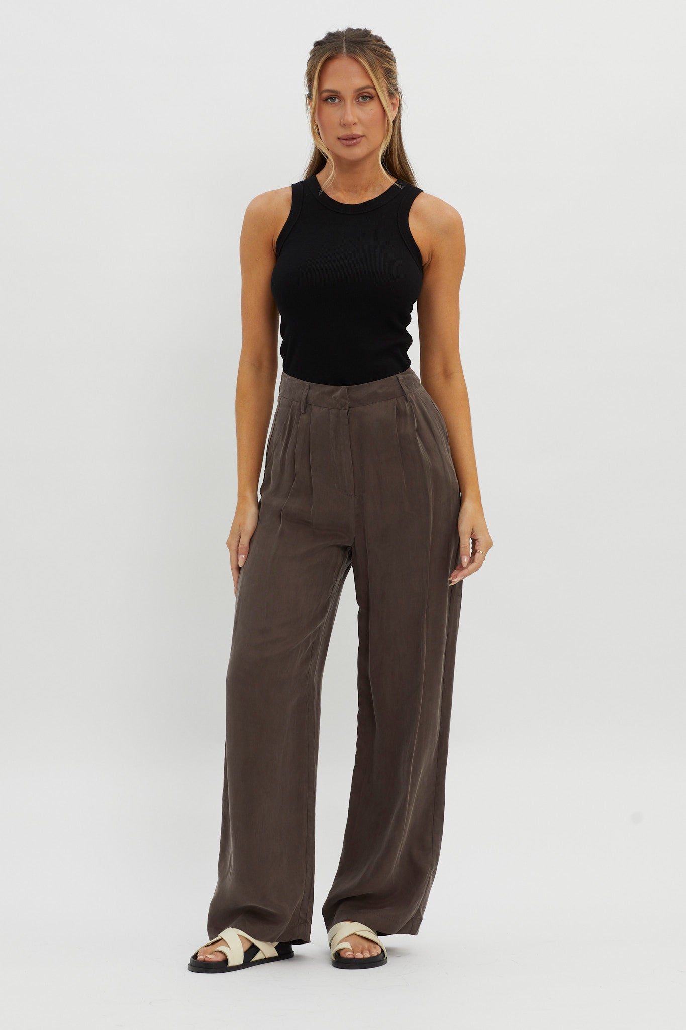 Brooks Crew Neck Ribbed Top Black by Selfie Leslie Australia