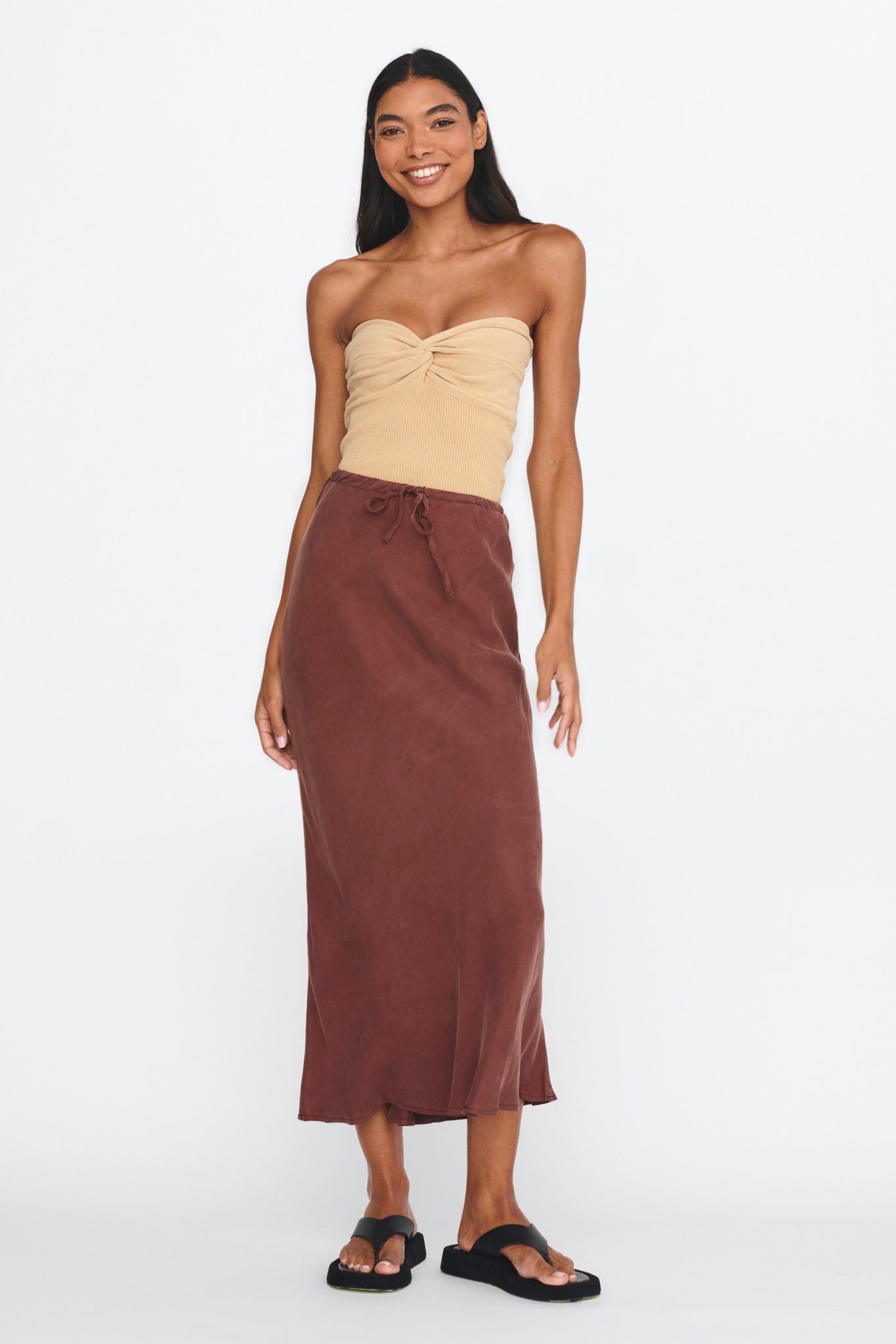 Teagan Strapless Ribbed Knit Top Beige by Selfie Leslie Australia