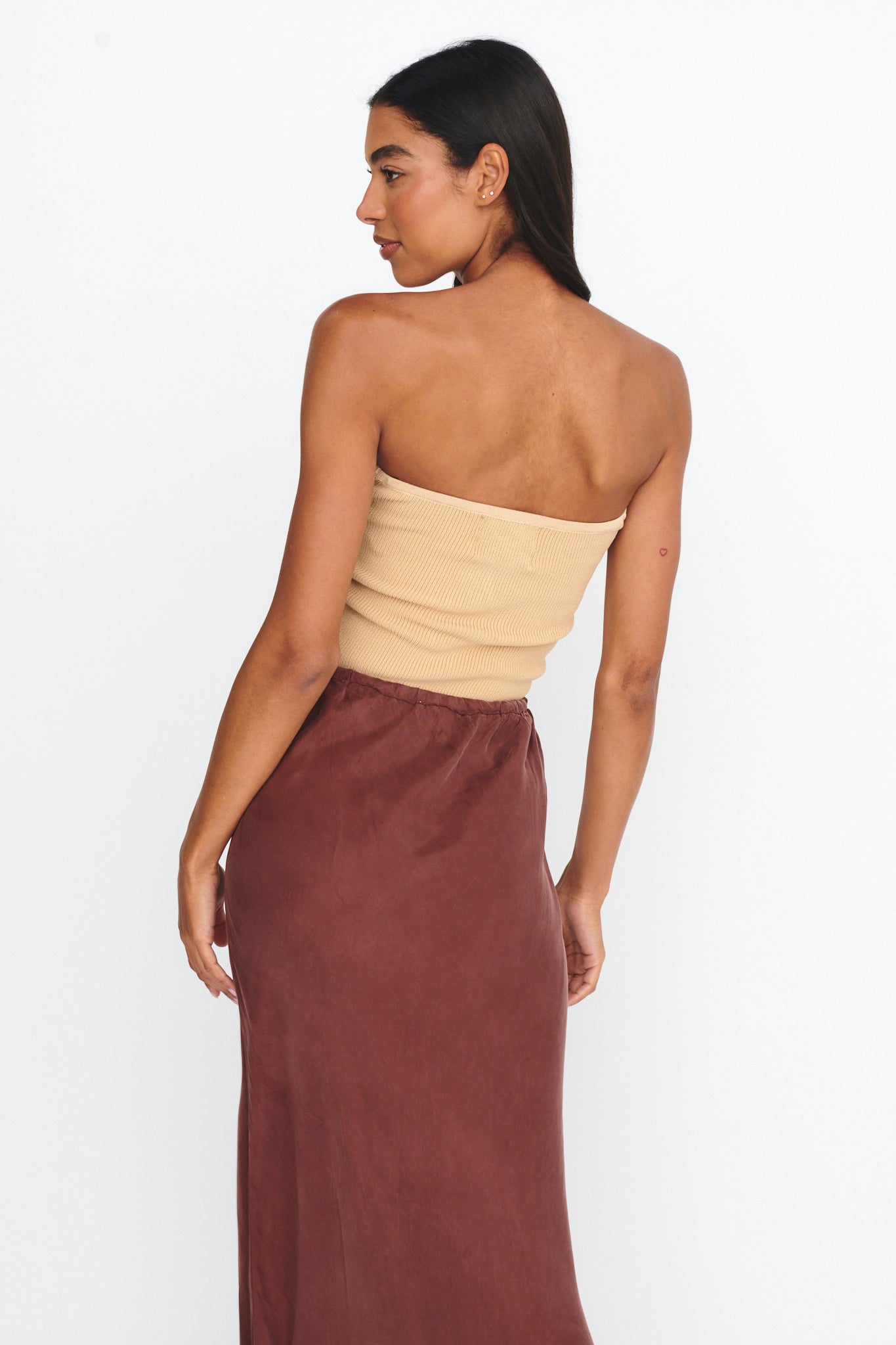Teagan Strapless Ribbed Knit Top Beige by Selfie Leslie Australia