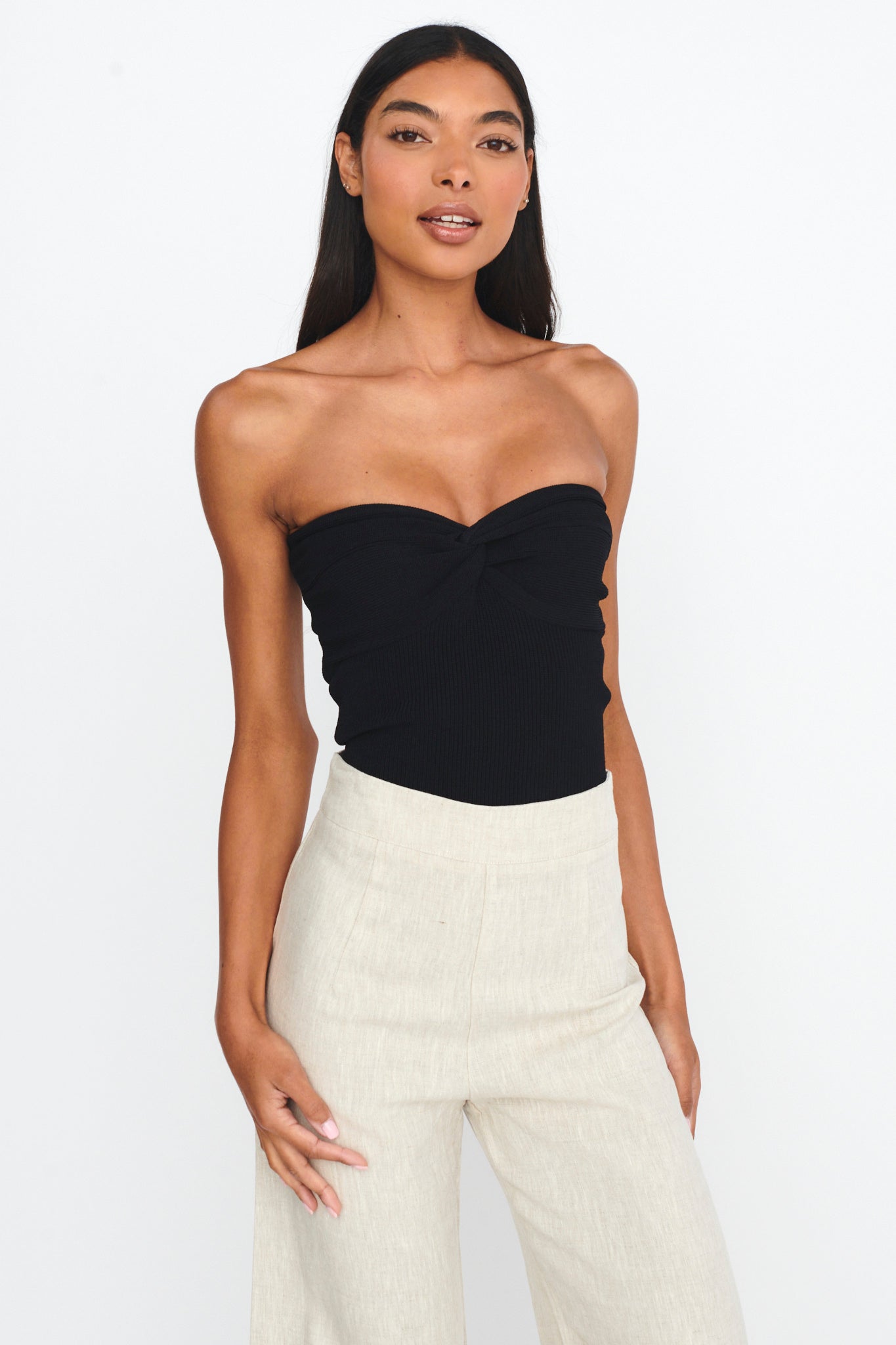 Teagan Strapless Ribbed Knit Top Black by Selfie Leslie Australia