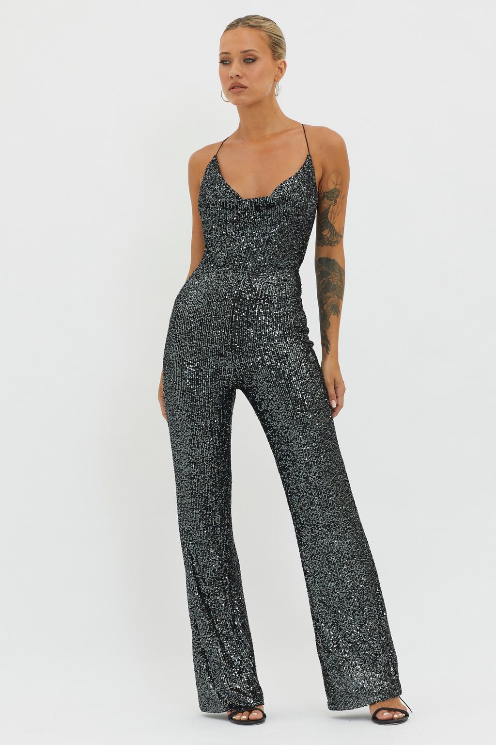 Midnight Kiss Sequin Jumpsuit Gunmetal by Selfie Leslie Australia