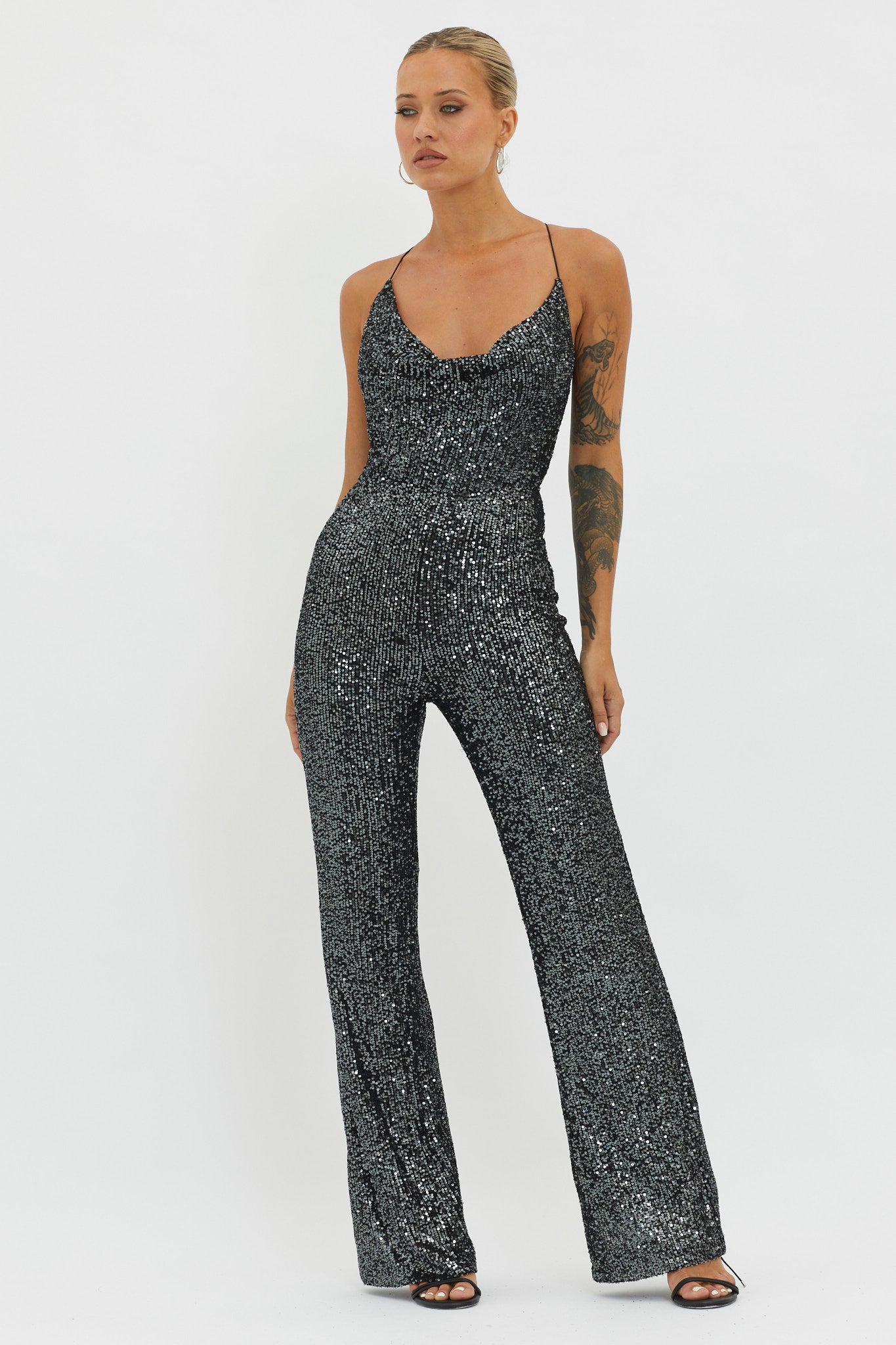 Midnight Kiss Sequin Jumpsuit Gunmetal by Selfie Leslie Australia