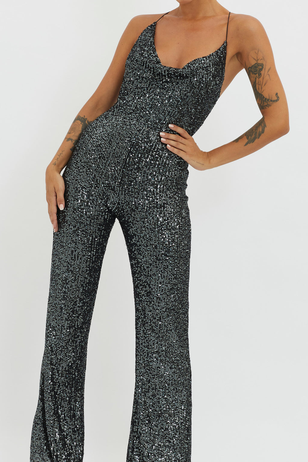 Midnight Kiss Sequin Jumpsuit Gunmetal by Selfie Leslie Australia