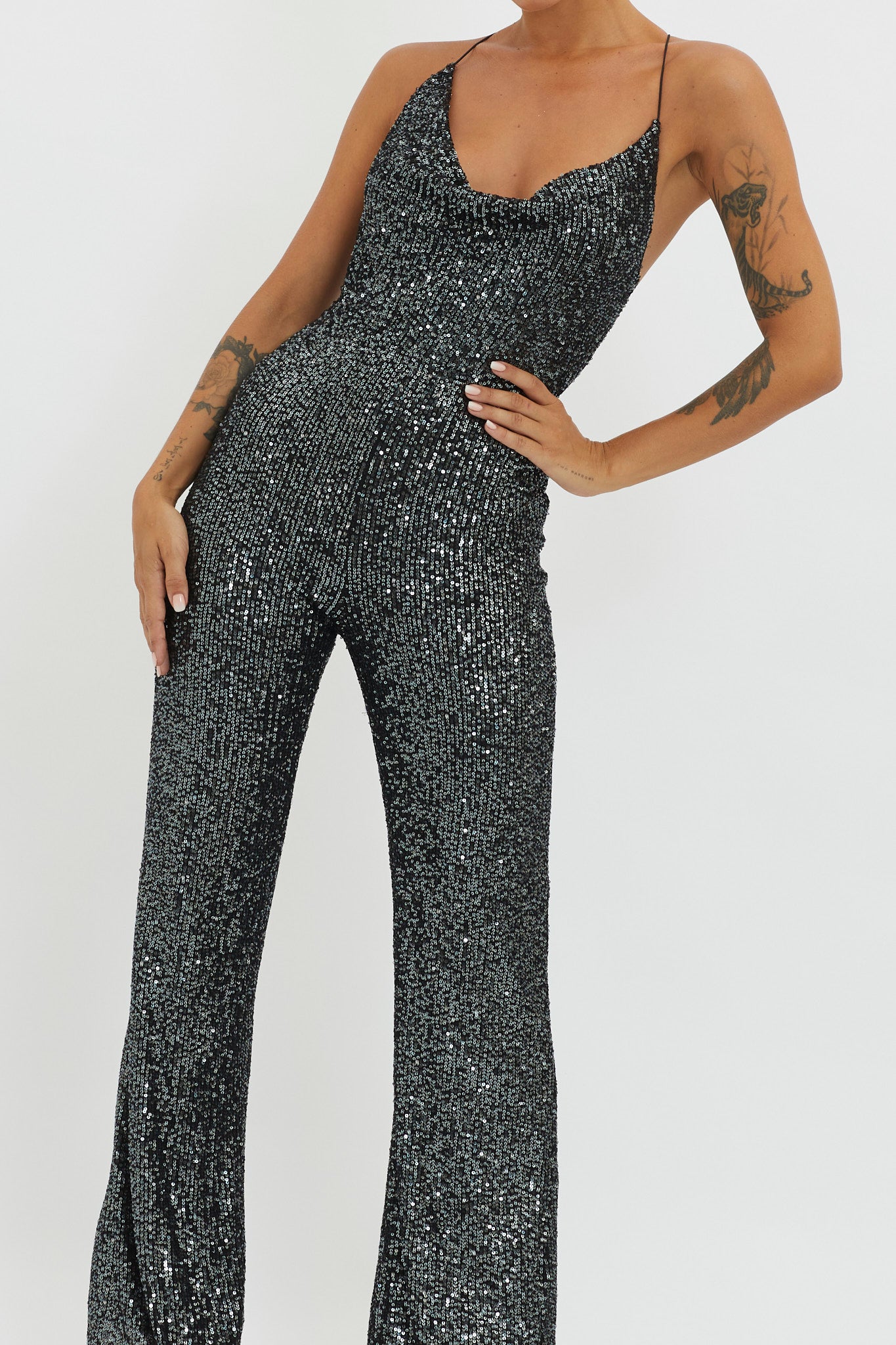 Midnight Kiss Sequin Jumpsuit Gunmetal by Selfie Leslie Australia