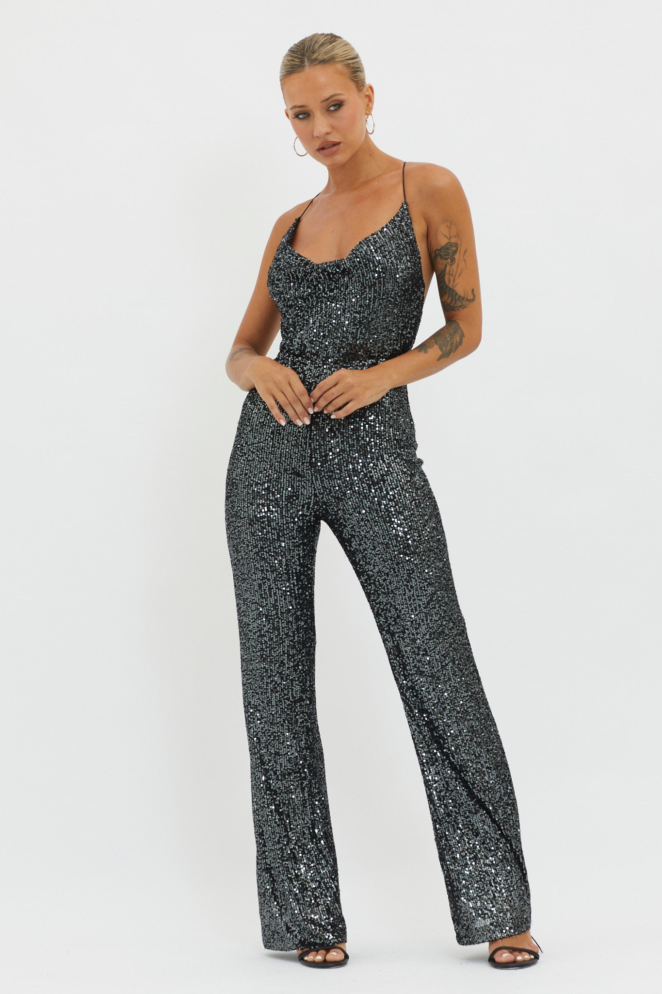 Midnight Kiss Sequin Jumpsuit Gunmetal by Selfie Leslie Australia