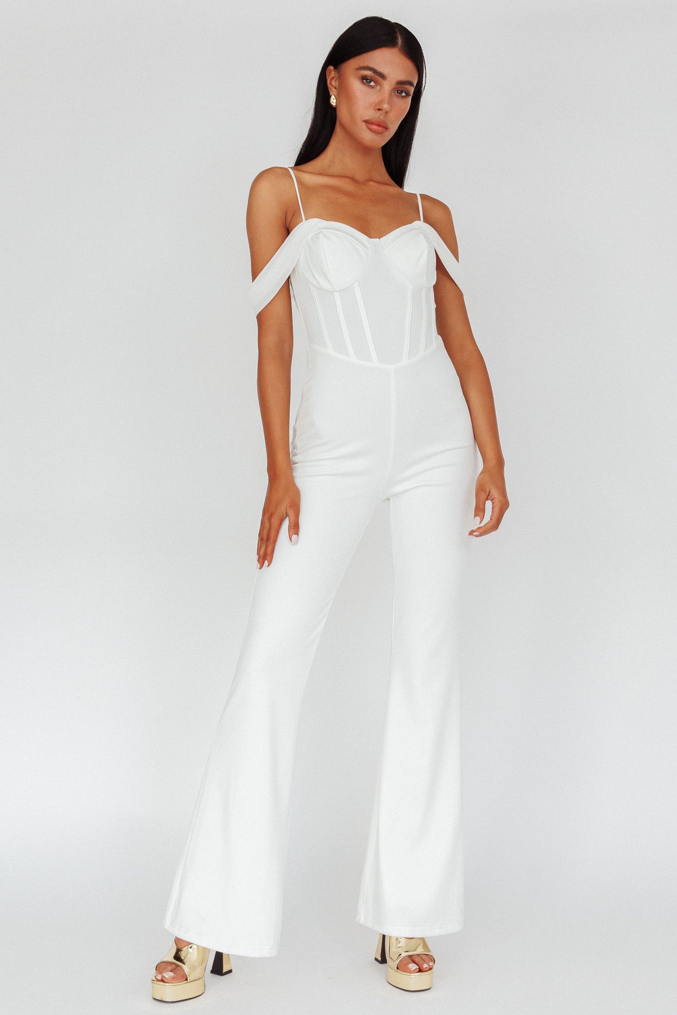 Nian Corset Bodice Jumpsuit Ivory by Selfie Leslie Australia
