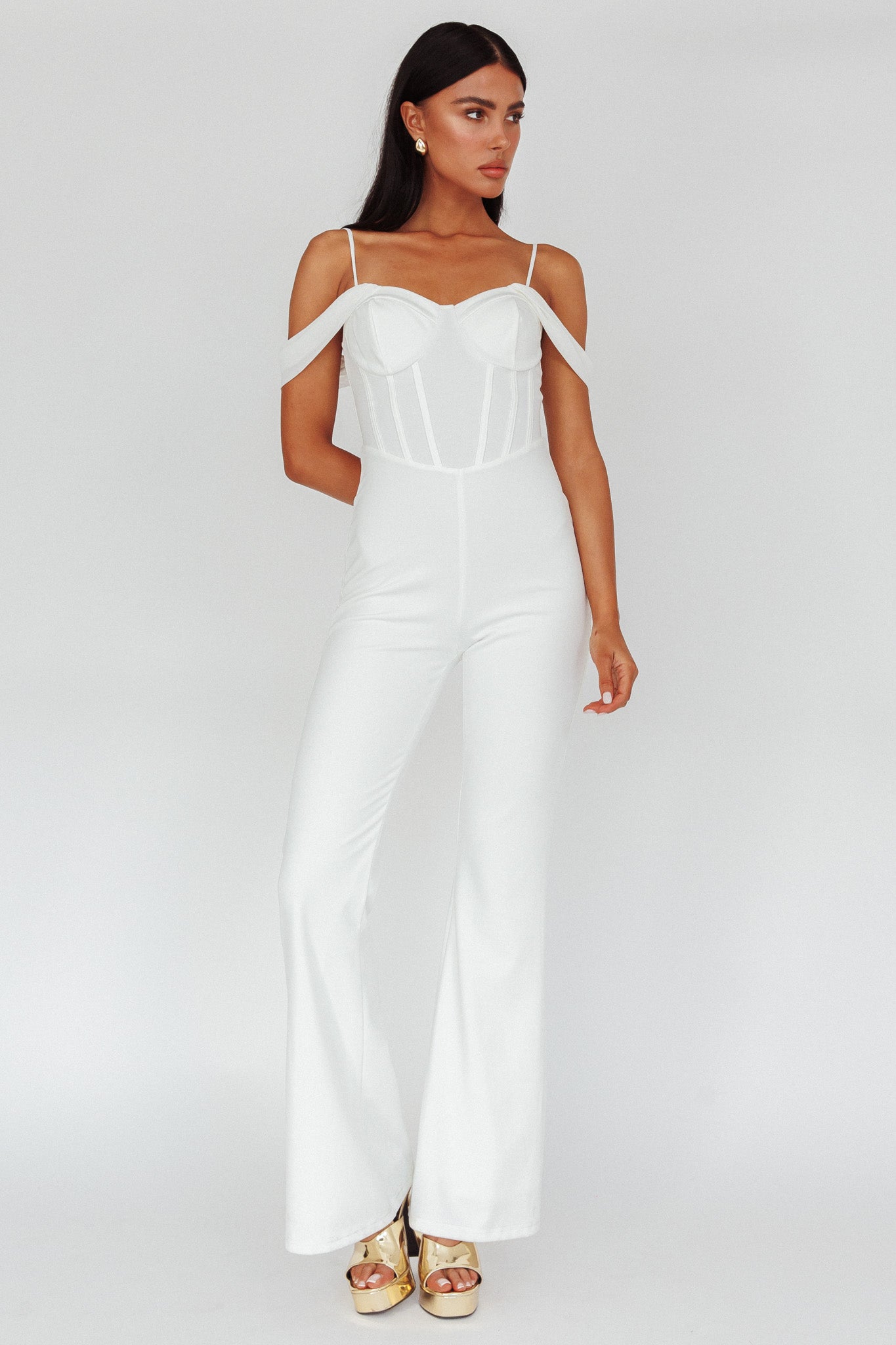 Nian Corset Bodice Jumpsuit Ivory by Selfie Leslie Australia