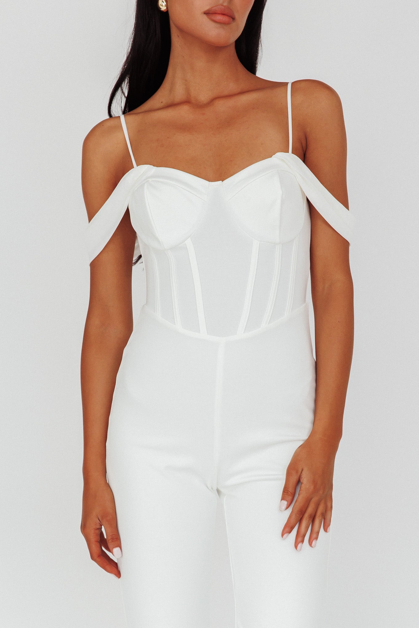 Nian Corset Bodice Jumpsuit Ivory by Selfie Leslie Australia