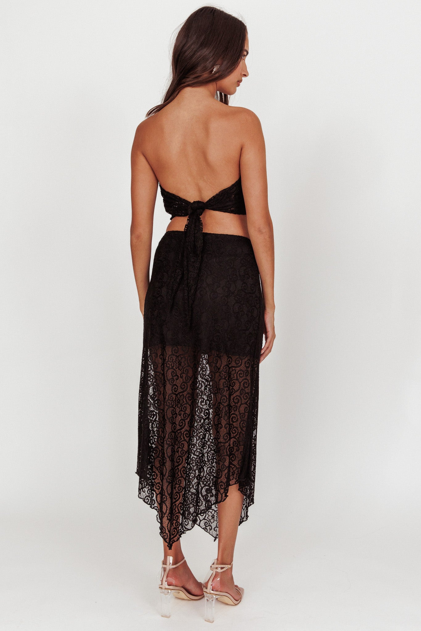 Sweet Words V-Hem Lace Midi Skirt Black by Selfie Leslie Australia